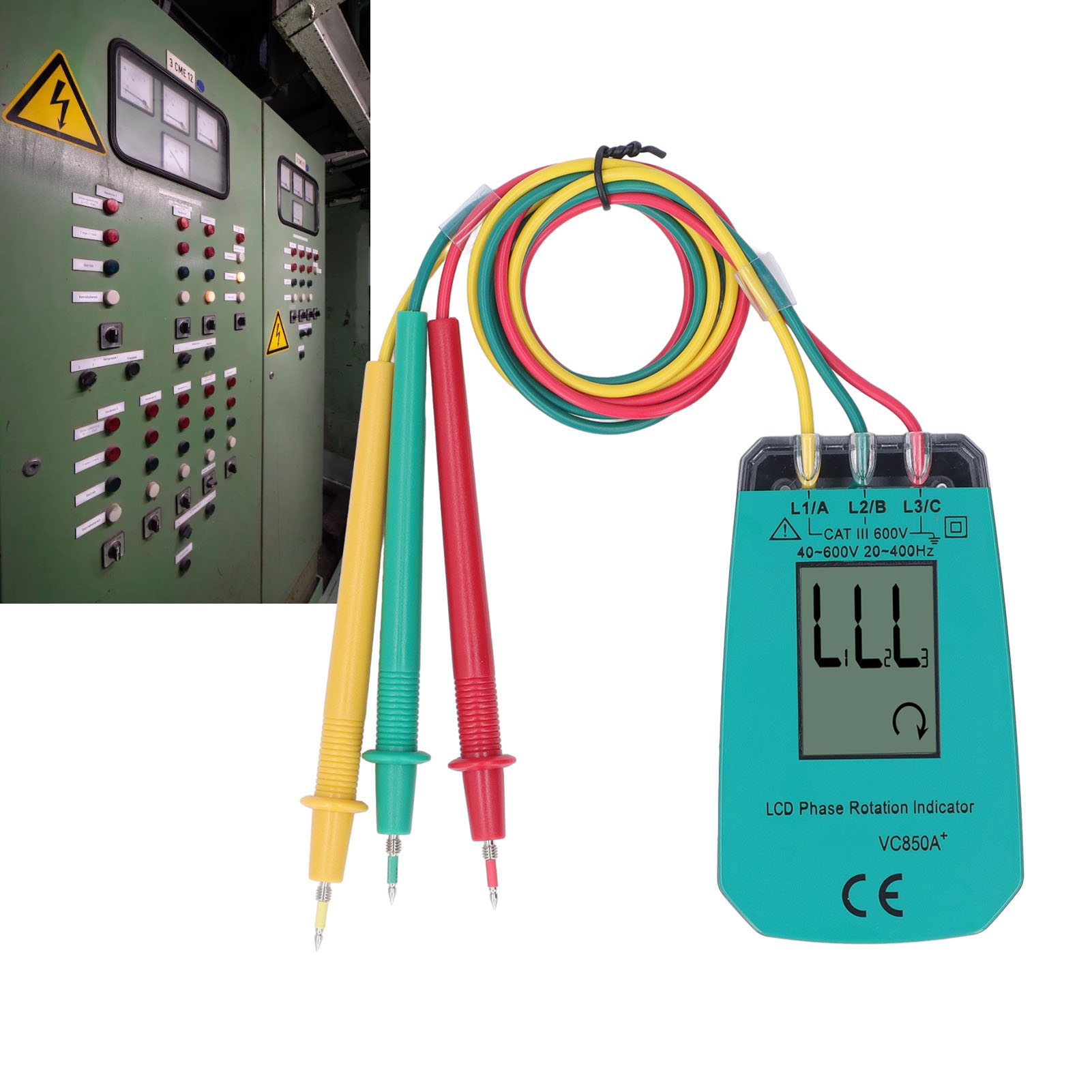 Vc850a+ 40–600 V Dreiphasen-phasenfolgezähler Mit Lcd-bildschirm, Phasenfolgedetektor Und Kalibrator: Automatische Unterspannungswarnung/automatische Abschaltung Bei Nichtgebrauch