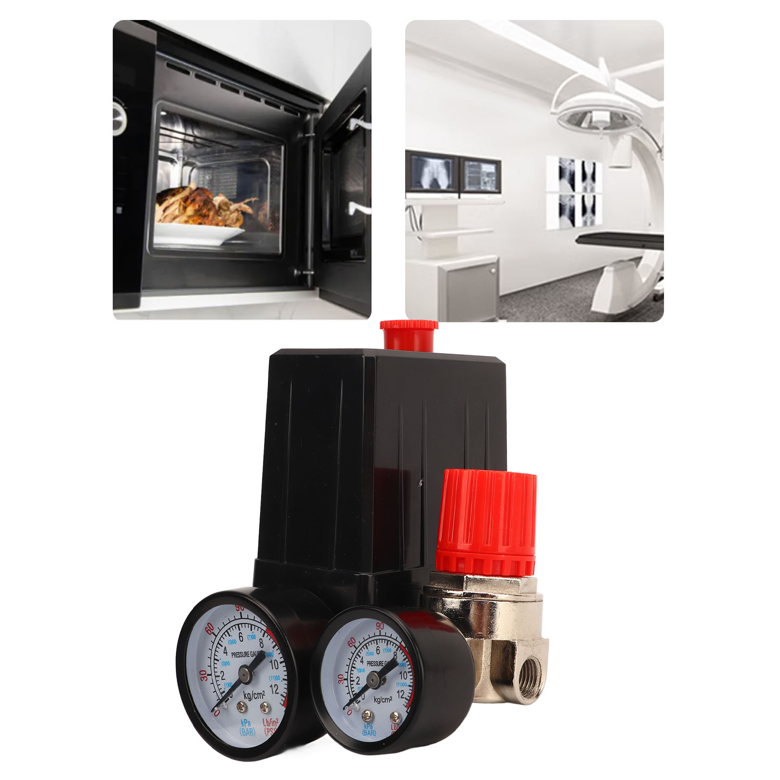 Zubehörset Für Luftkompressoren Inklusive Halterung Für Einen Vierwege-druckregler, Automatischer Druckschalterbaugruppe Und Stecker Nach Europäischem Standard.