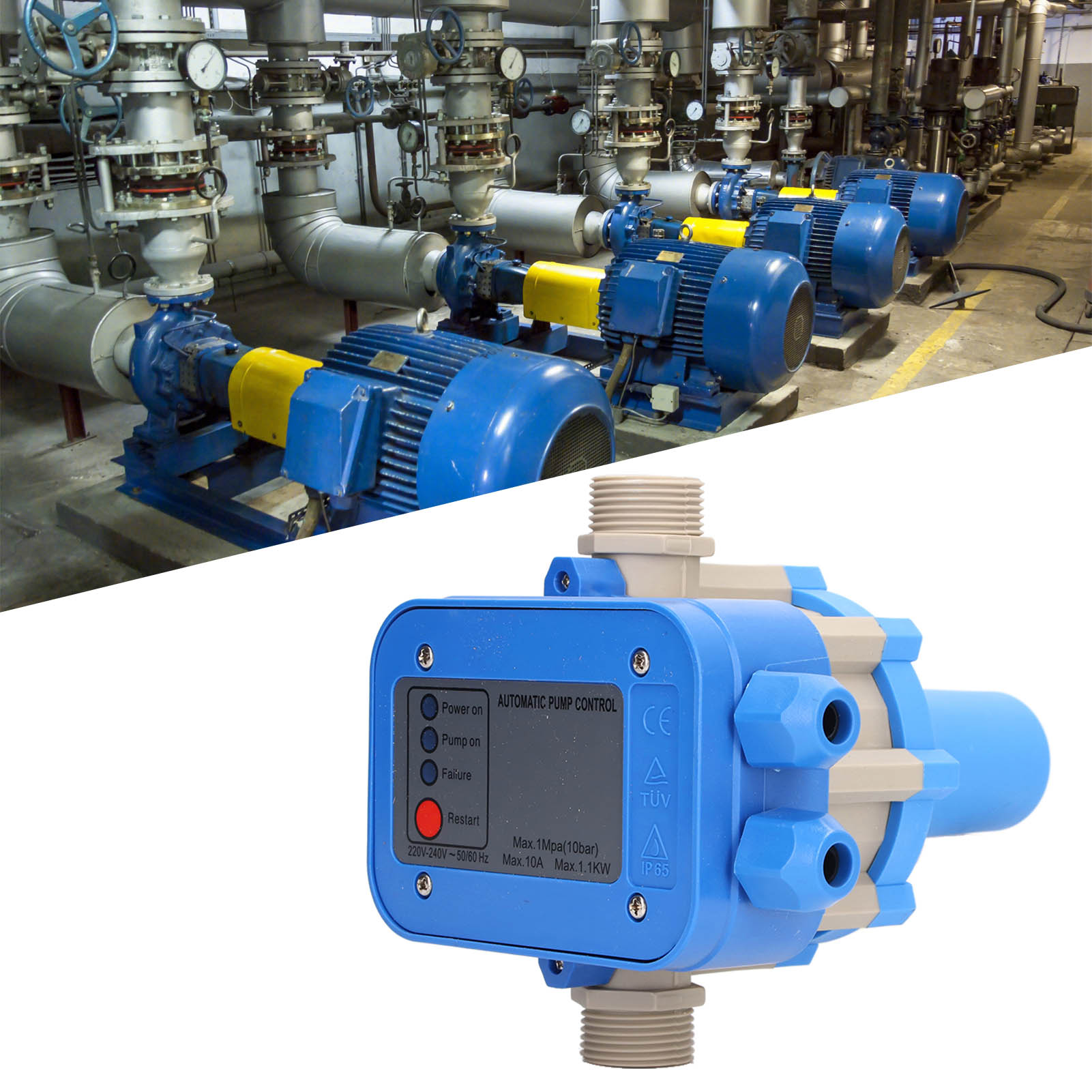 Blaugraues Modell, 1,5 Bar-3,0 Bar, Hochwertiger Wasserdichter Einstellbarer Wasserpumpen-druckregler, 220v-240v.
