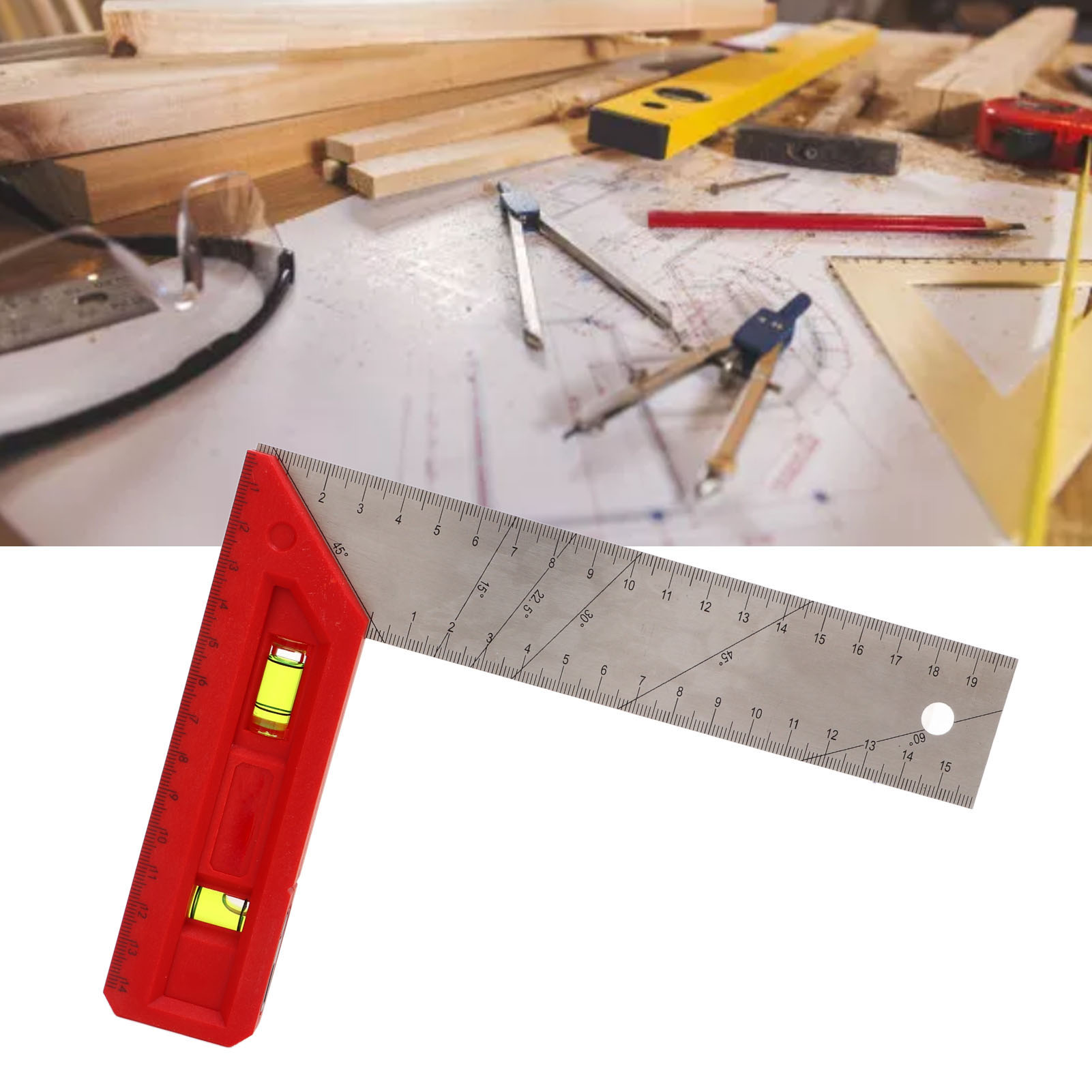 Hochpräziser, Multifunktionaler 20 Cm Edelstahl-markierungslineal Mit Wasserwaage