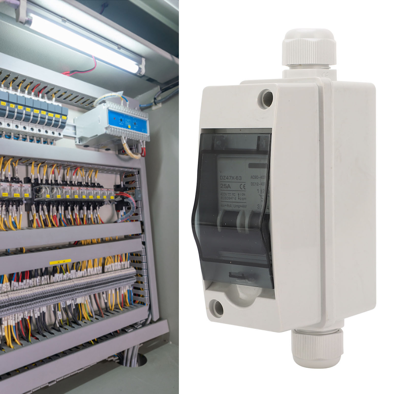 Baoyi 25a Ip65 Miniatur-leistungsschalterkasten Mit Din-schienenmontage Für Solarmodule, Photovoltaik-leistungsschalter Mit Zwei Einspeisungen