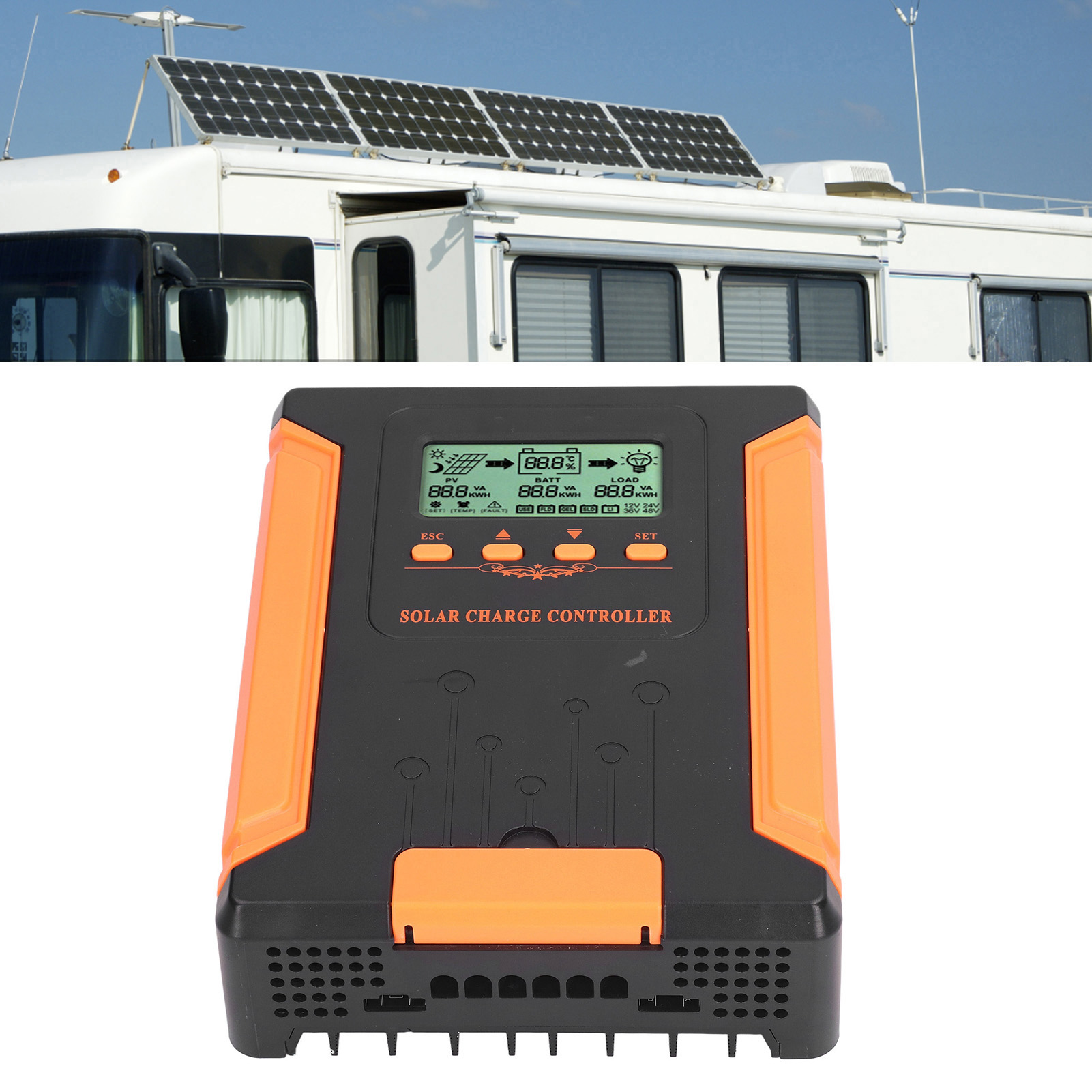 Mppt-solarladeregler Mit Lcd-bildschirm, 180v-eingang, Kompatibel Mit Intelligenter Beleuchtung Und Bietet Eine Adaptive 50a-ladung (12v/24v/36v/48v).