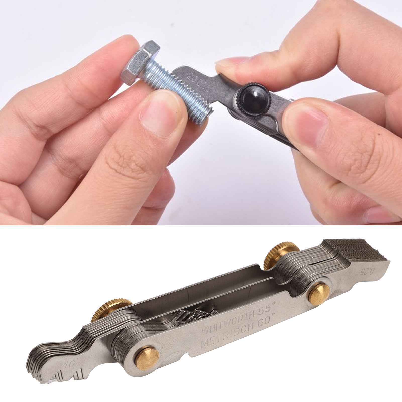 Gewindelehre Aus Verchromtem Edelstahl, 52 Gauge, 55° Zoll + 60° Metrisch