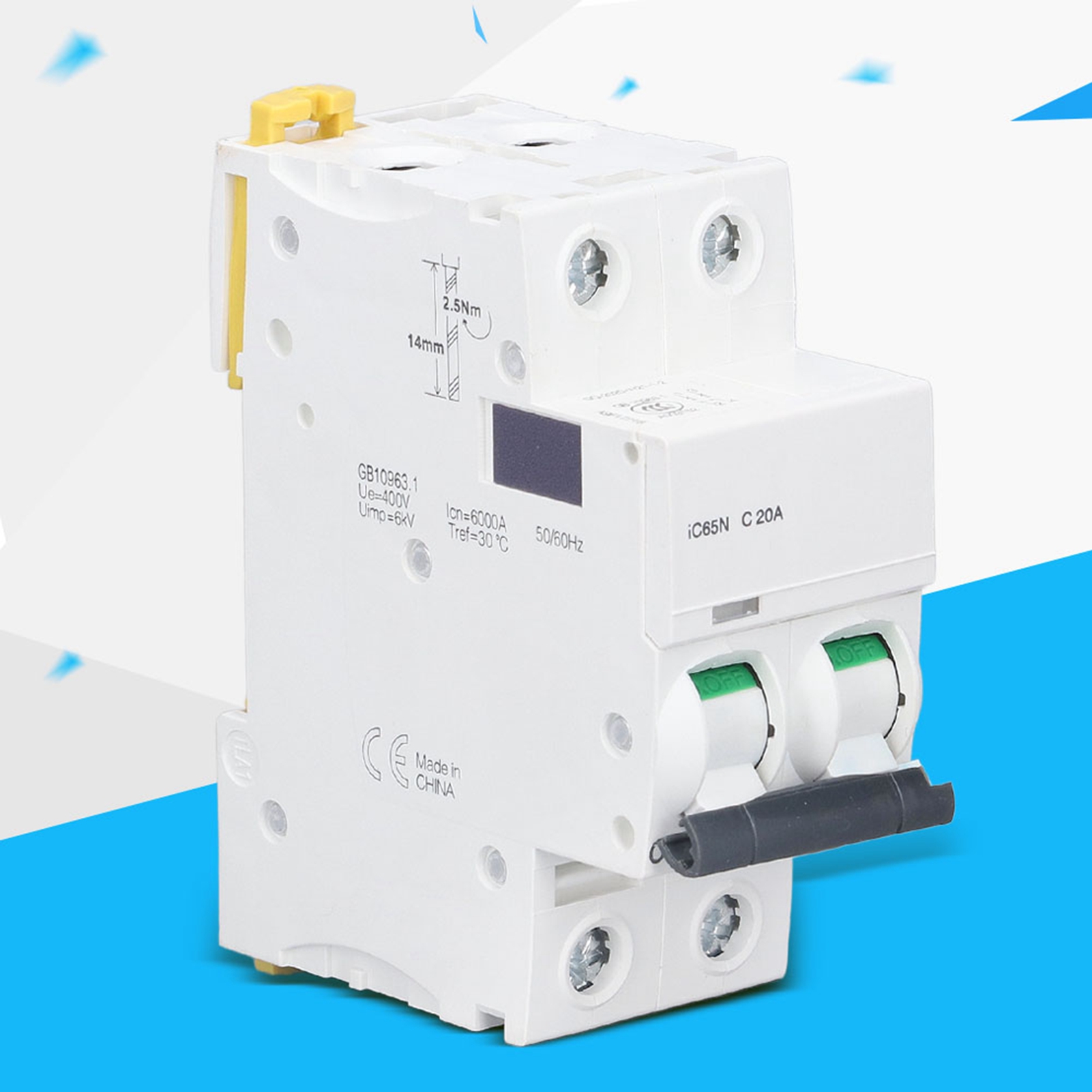 Leitungsschutzschalter Ic65n C20a 2p, 20 A, Din-schienenmontage, Niederspannung 400 V, Abschaltvermögen 6000 A, Silberkontakte