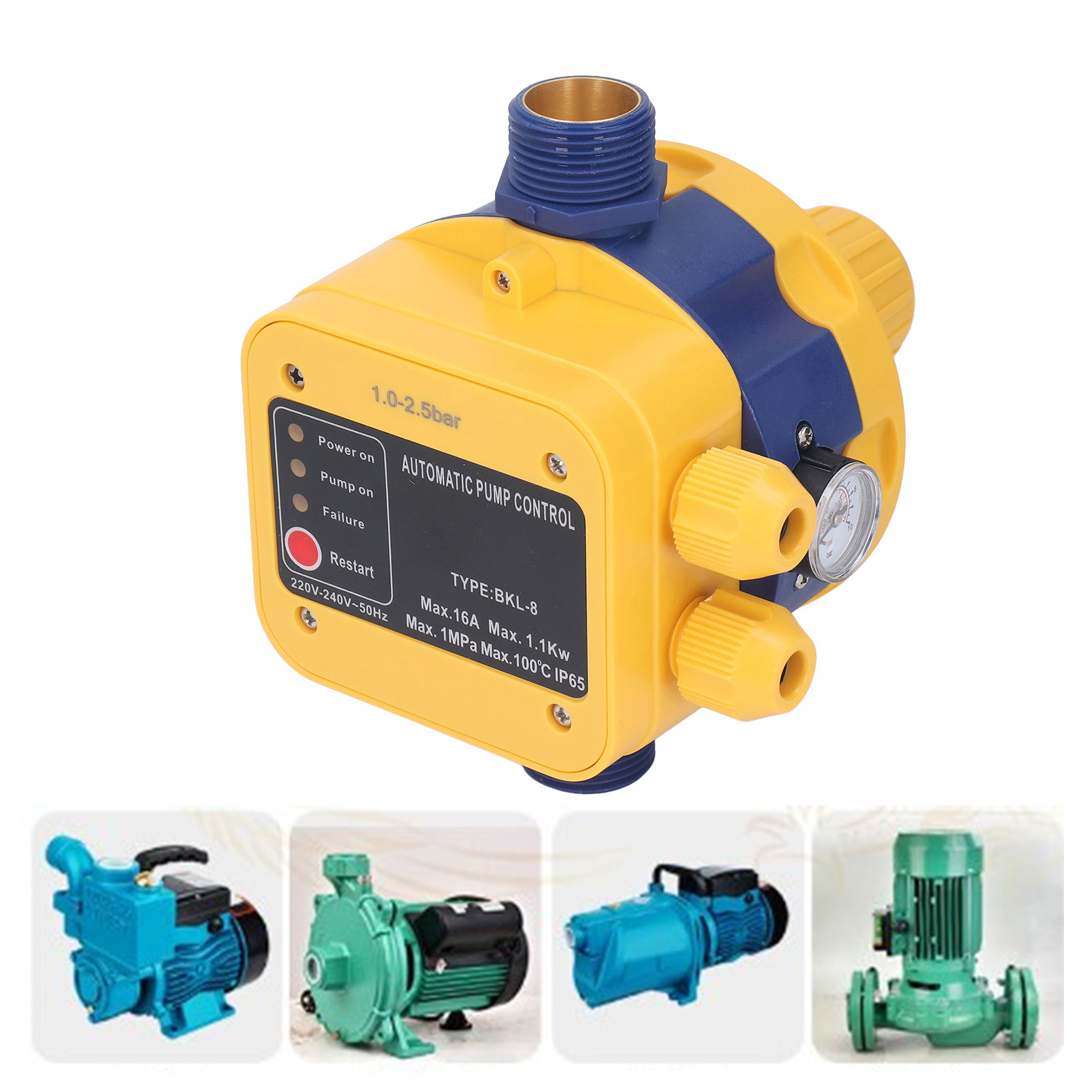 Wasserpumpen-durchflussdruckschalter 1,0 Bar-2,5 Bar, Druckerhöhungspumpe Mit Thermischem Kurzschlussschutz, Vollautomatischer, Einstellbarer Regler, 220 V-240 V.
