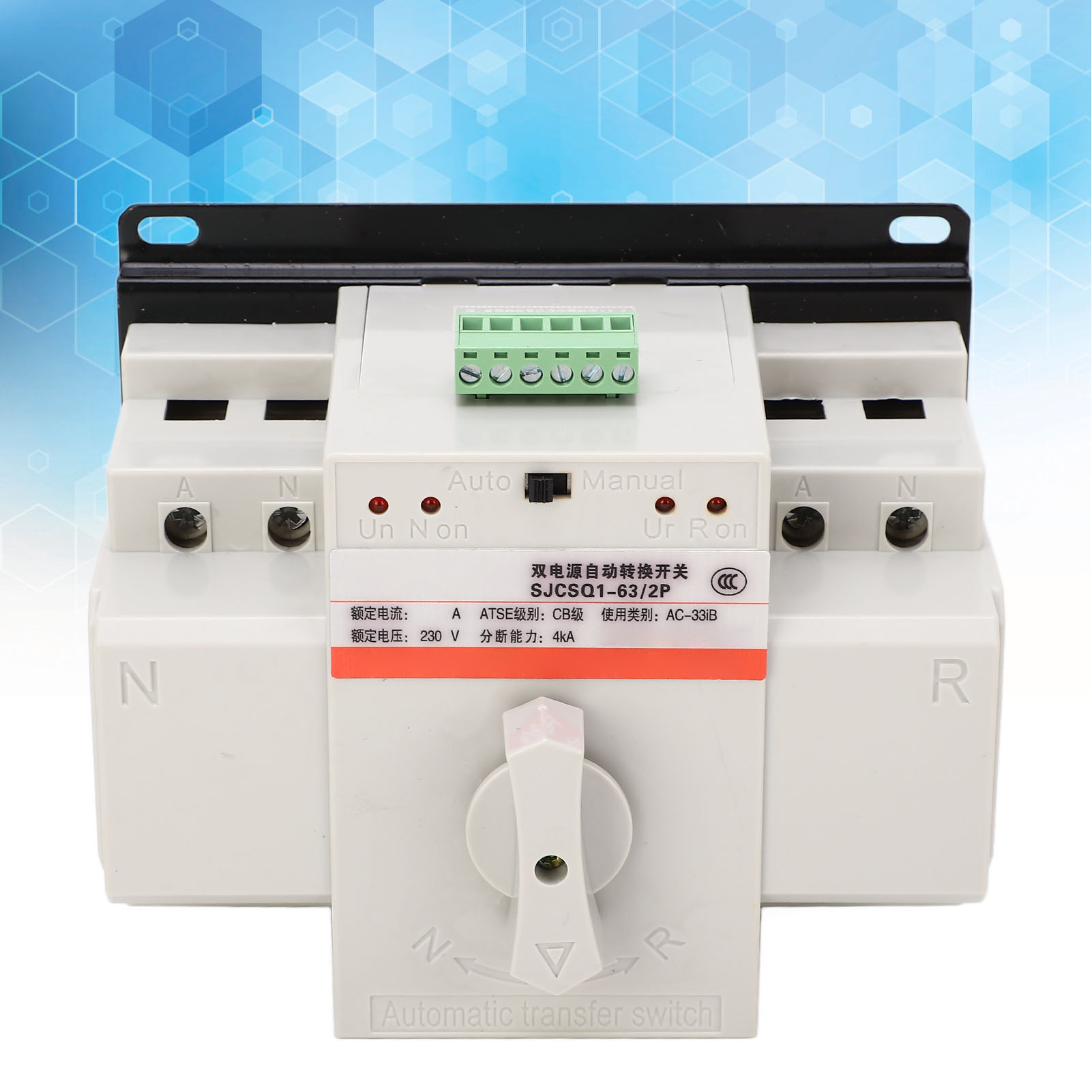 Sjcs Q1-63/2p 63a Automatischer Umschalter Mit Zwei Stromversorgungen, 4 Ka 230 V Leistungsschalter, Brandschutztyp