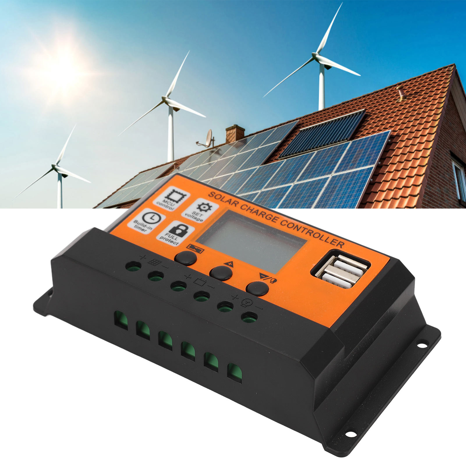 Orange/schwarzer Blei-säure-lithium-ionen-solarladeregler Mit Lcd-bildschirm, Adaptiv 12v/24v, 30a.