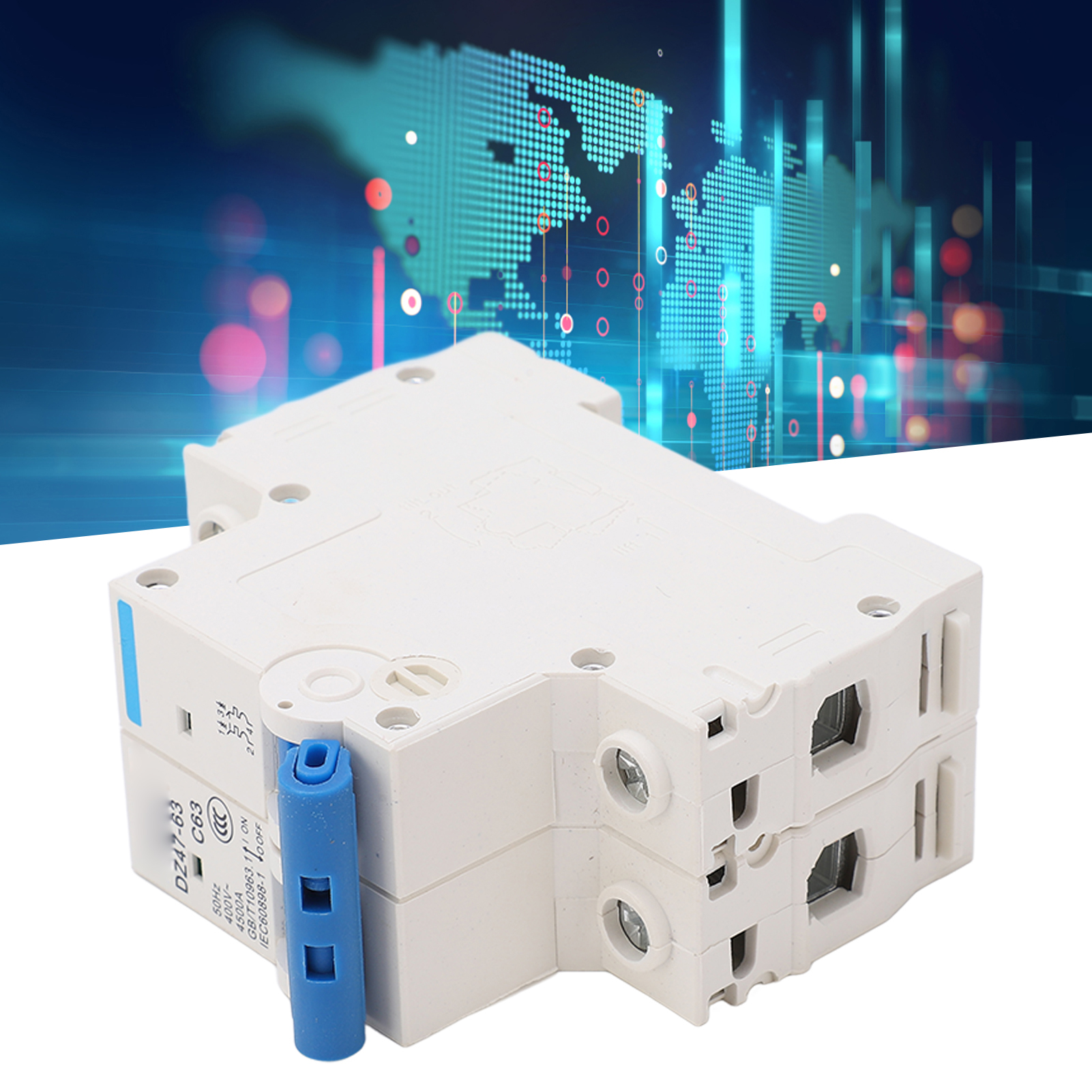 Leitungsschutzschalter Dz47-63 C63 2p 400 V 63 A, Din-schienenmontage, 4500 A Abschaltvermögen