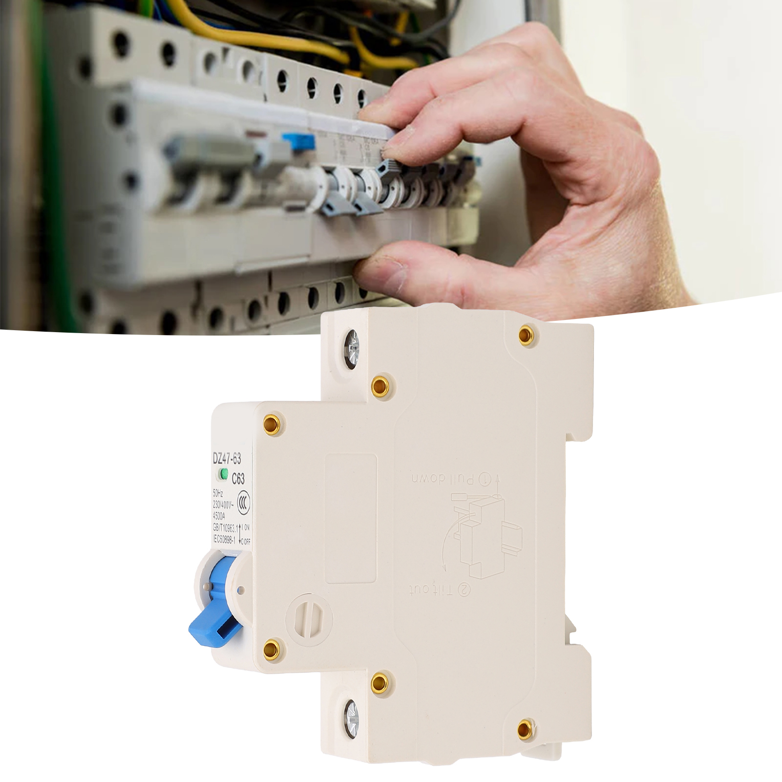 Leitungsschutzschalter Dz47-63 C63 1p 230/400 V 63 A, Din-schienenmontage, 4500 A Schaltleistung