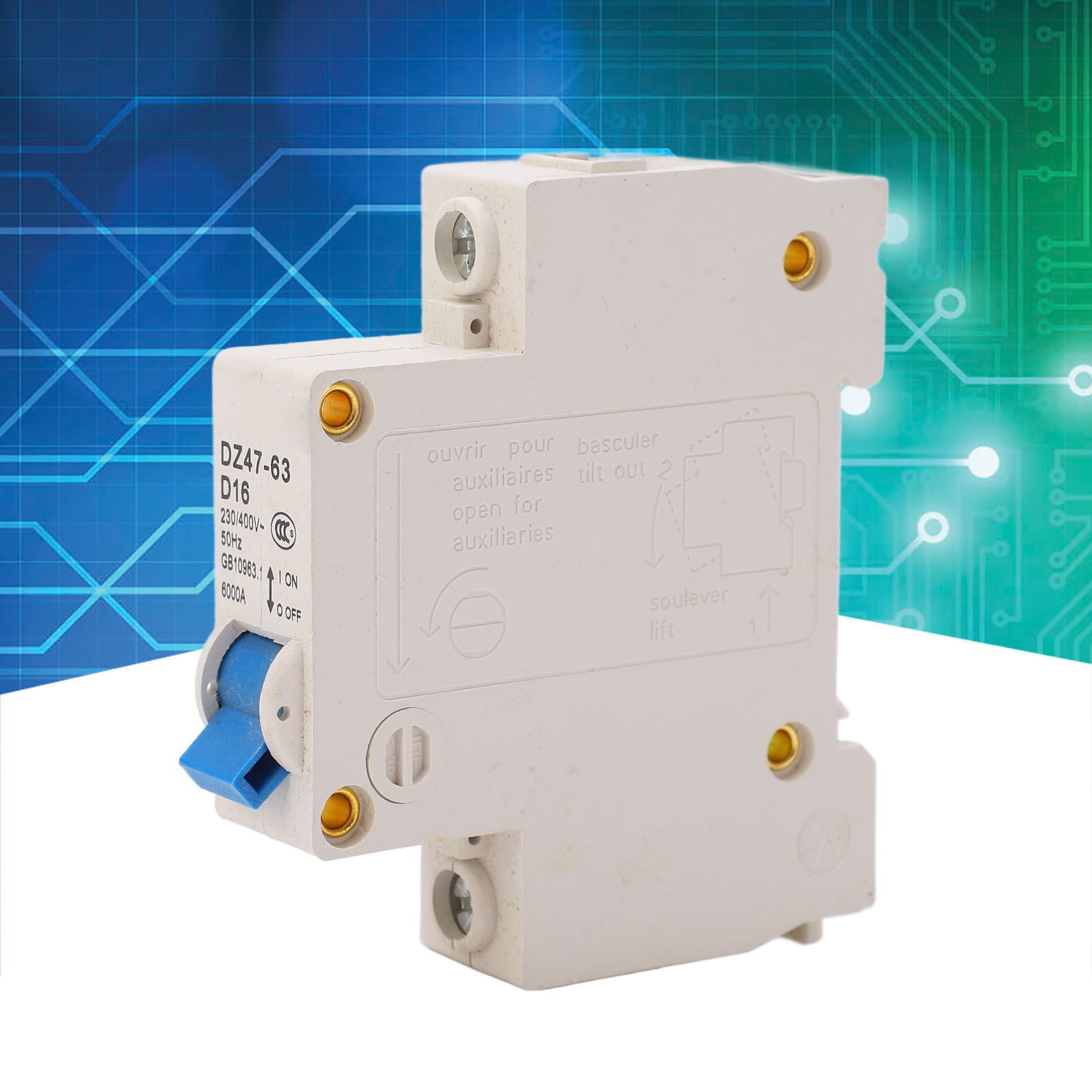 Leitungsschutzschalter Dz47-63 C63 1p+n, 230v/400v, 63a, Din-schienenmontage, 4500a Schaltleistung.