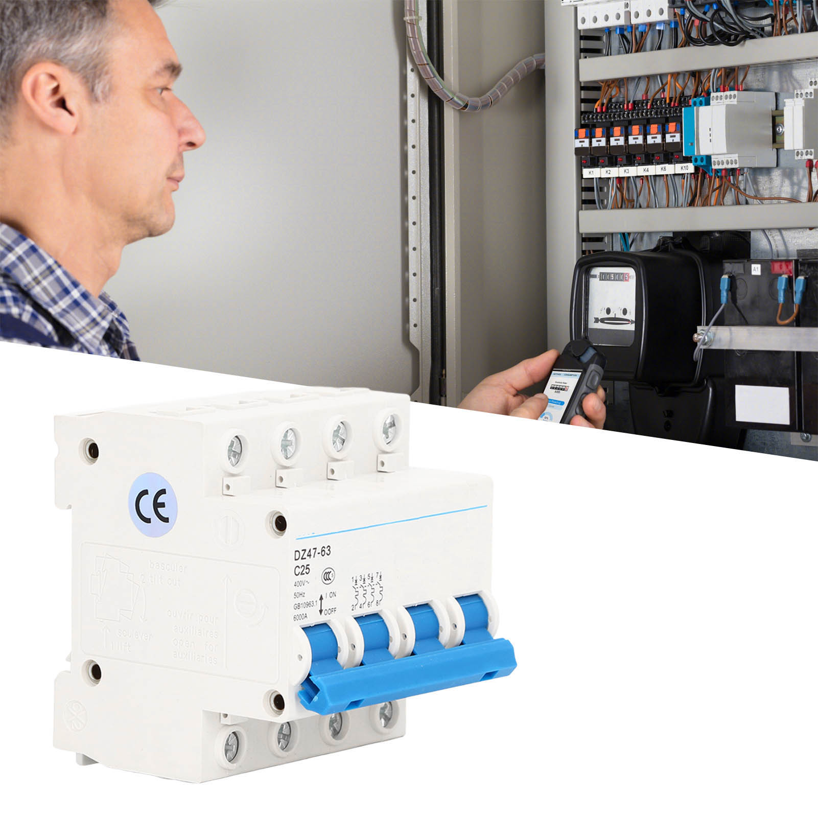 Leitungsschutzschalter Dz47-63 C25 4p 400 V 25 A, Din-schienenmontage, 6000 A Schaltvermögen