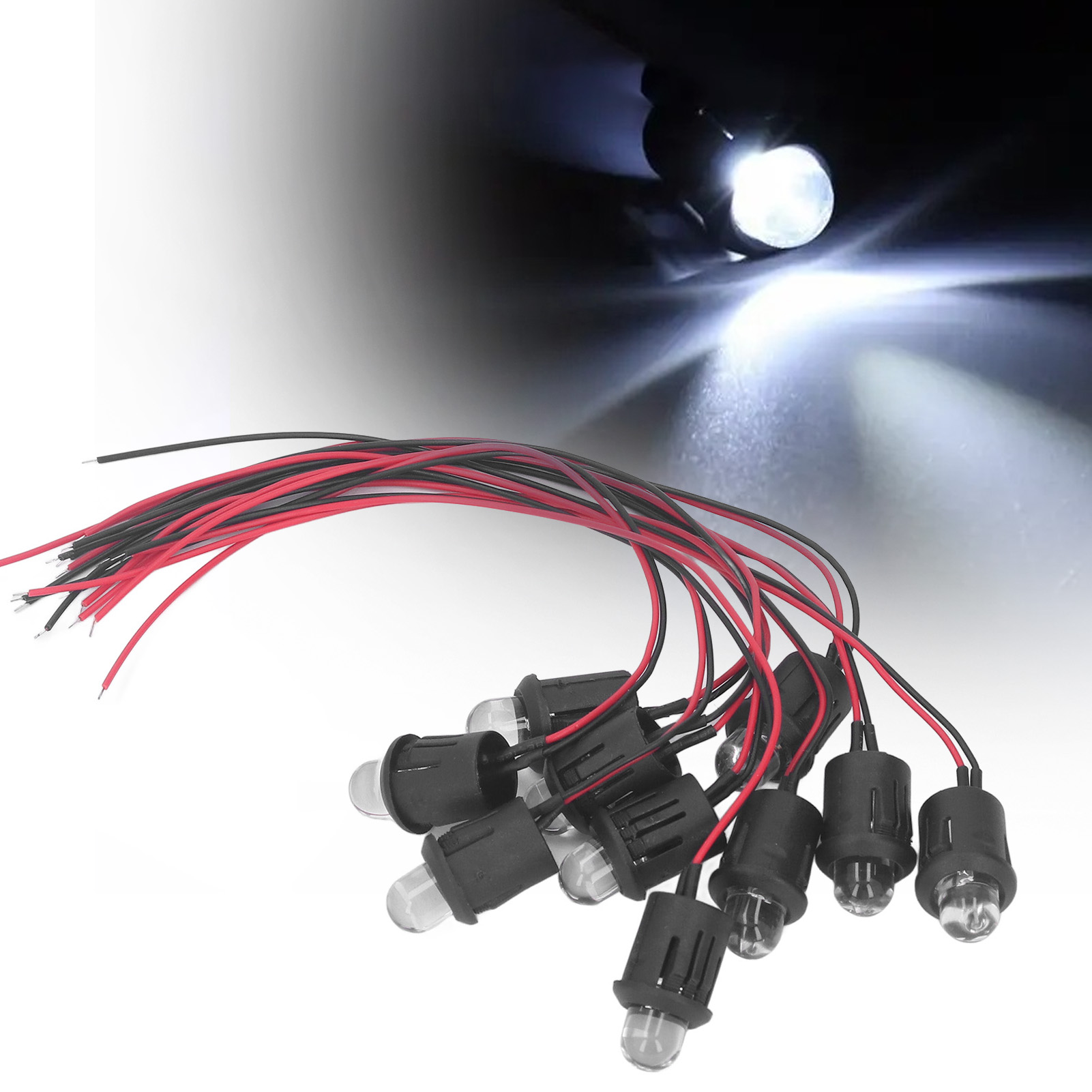 10er-pack 12v 10mm Leds + Wasserdichtes Kabel, Ultrahelle, Klare Konstantstrom-led-lampe, Weiße Leuchtdiode