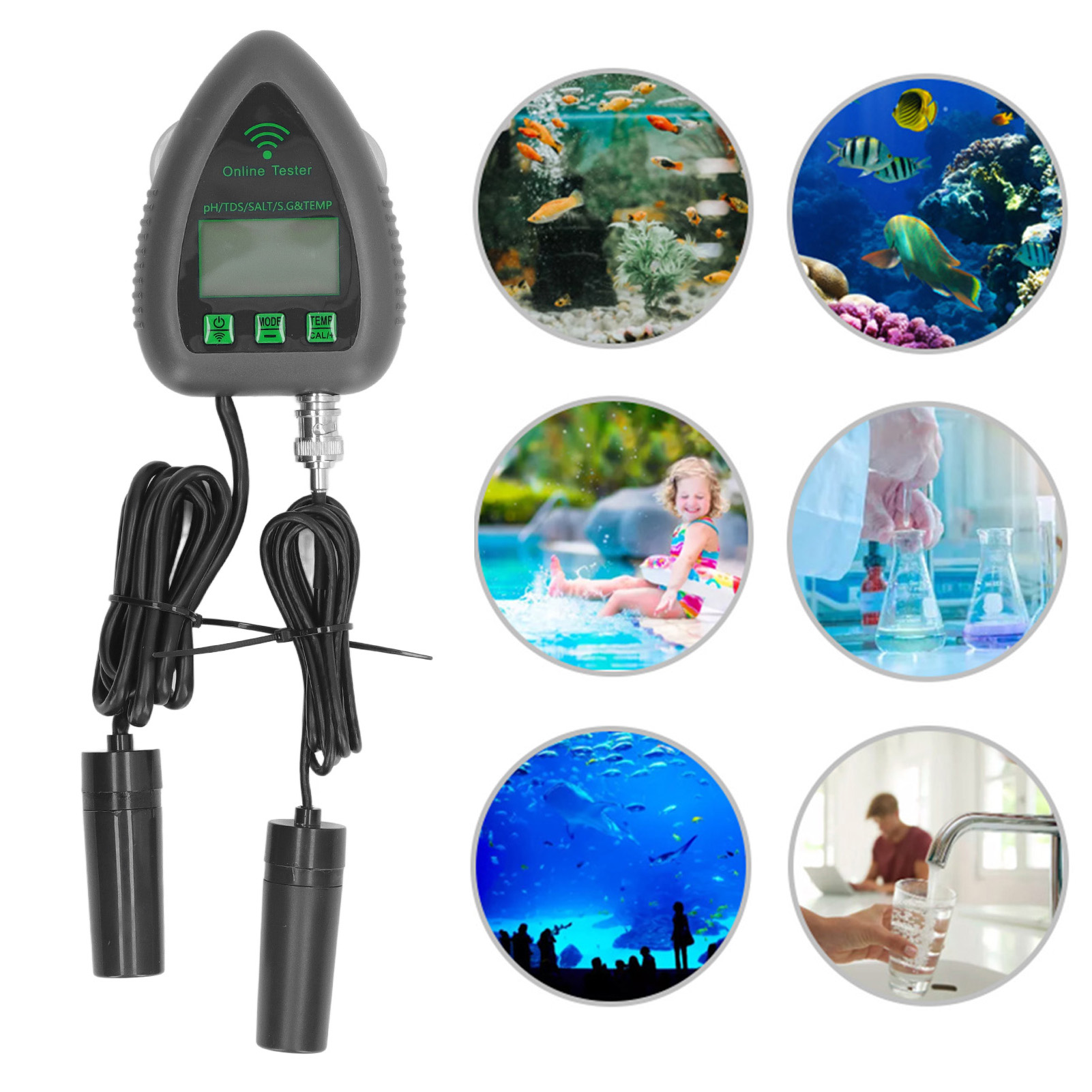 Intelligenter 5-in-1-wasserqualitätsmonitor Mit Wlan-verbindung (ph-wert/tds/salz/dichte Und Temperatur, Europäischer Standard 230-240 V)