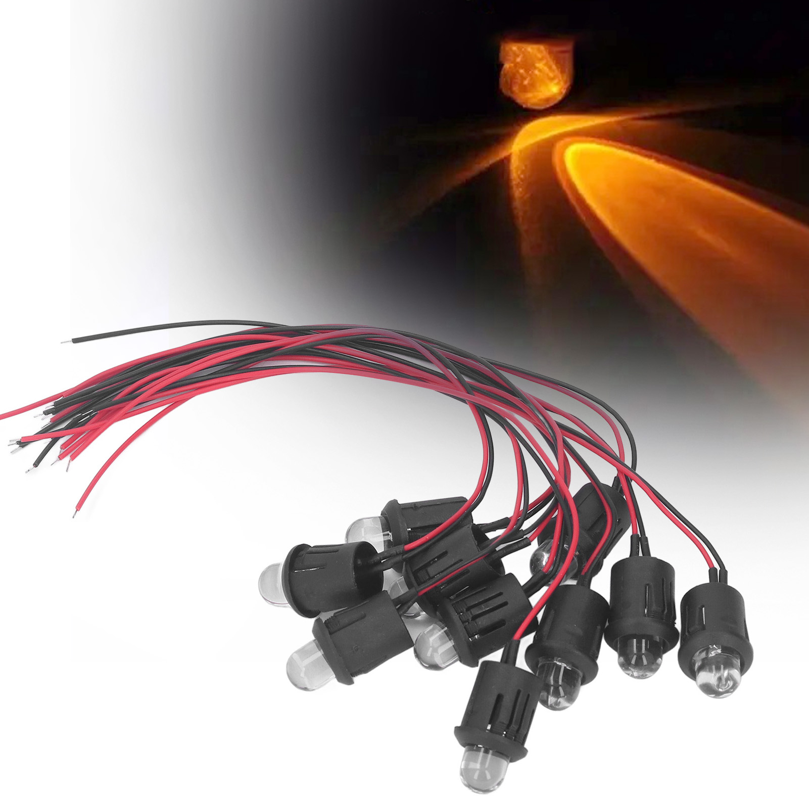 10 Led-lampen 12v 10mm + Wasserdichtes Kabel, Superhelle, Klare Konstantstrom-led-birne, Leuchtdiode, Gelb.