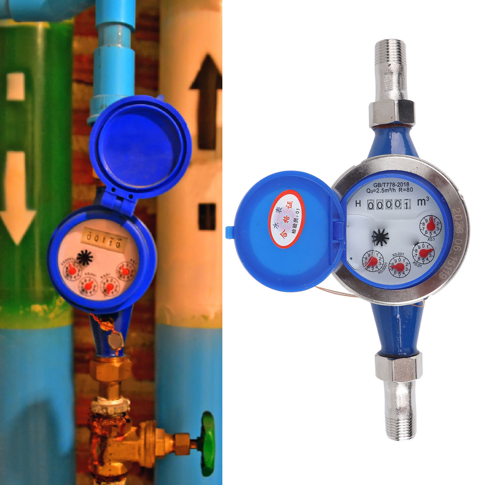 Wasserzähler Mit Edelstahlabdeckung, Mechanischer Drehwasserzähler Für Den Hausgebrauch