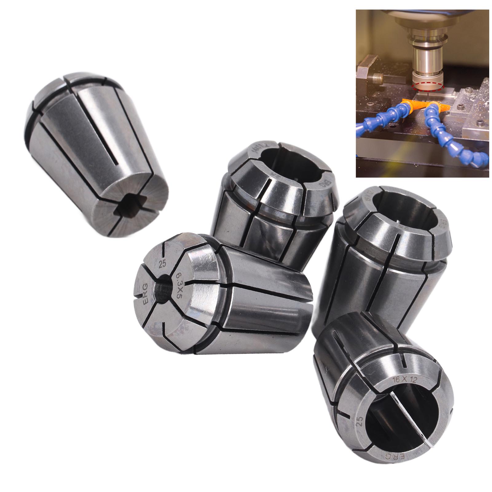 Spannset Für Gewindebohrer Der Serie Erg25, Gewindeschneidfutter, Cnc-werkzeugzubehör, Maschinenspannzangen, Hochpräzise Elastische Spannzangen (5-teiliges Set)