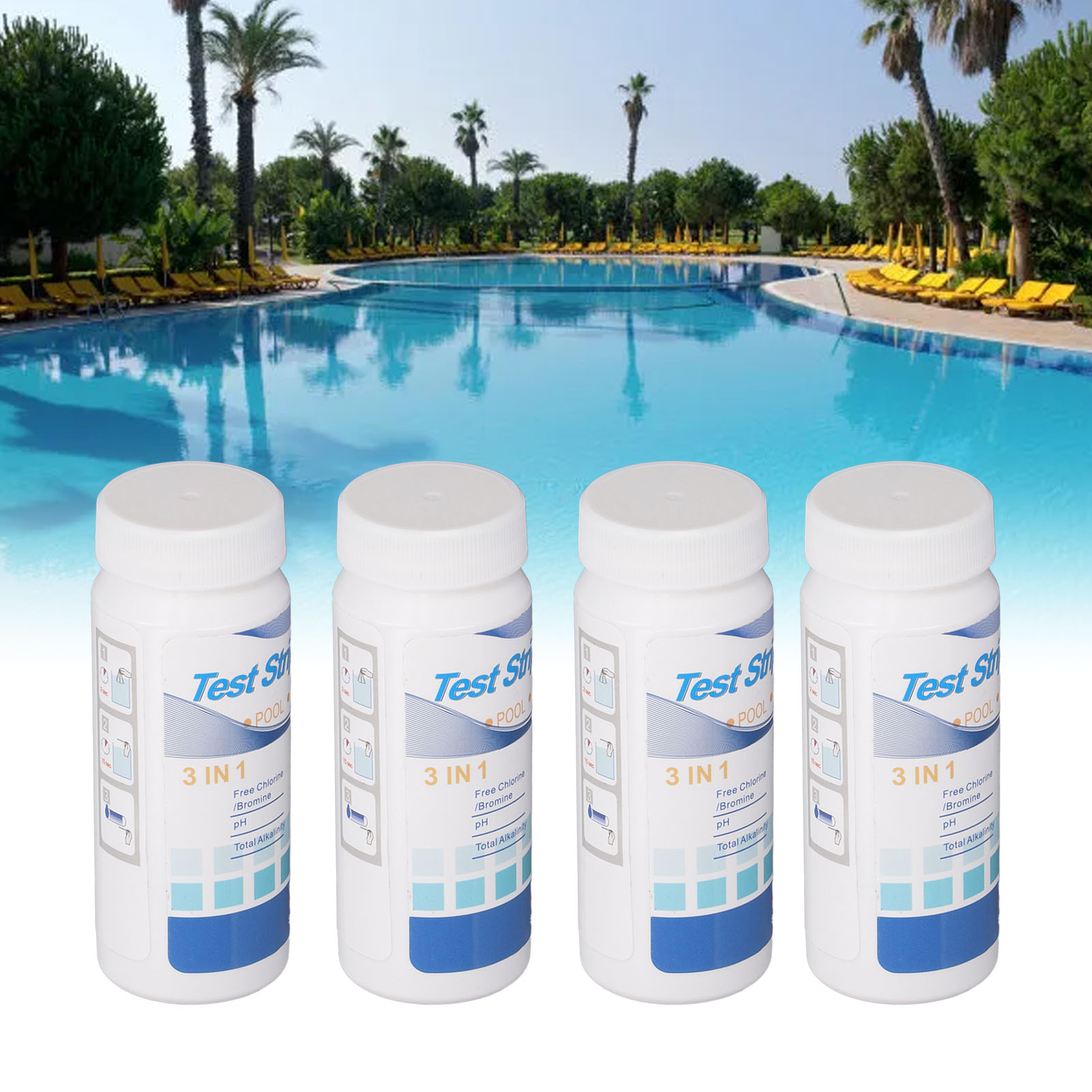 3-in-1-teststreifen Für Schwimmbadwasser, Thermalwasser, Ph-wert, Chlor, Alkalität, Brom Und Härte (200 Streifen) - Wasserqualitätstest (ph-wert)