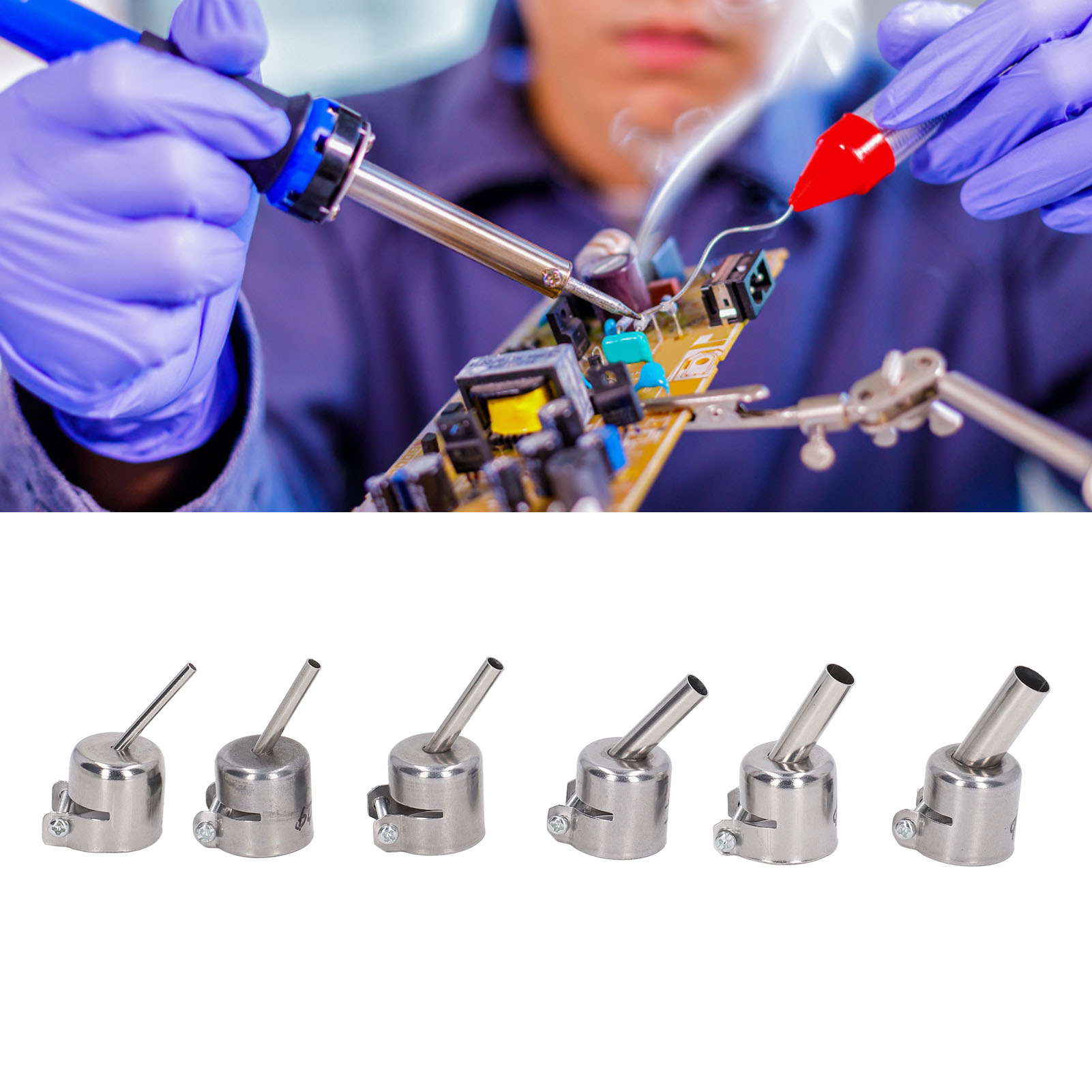 Set Mit 6 Kurzen, Abgewinkelten Düsen 850 (3/4/5/7/8/10 Mm) Für Heißluftpistolen – Hitzebeständiges Düsenwerkzeug