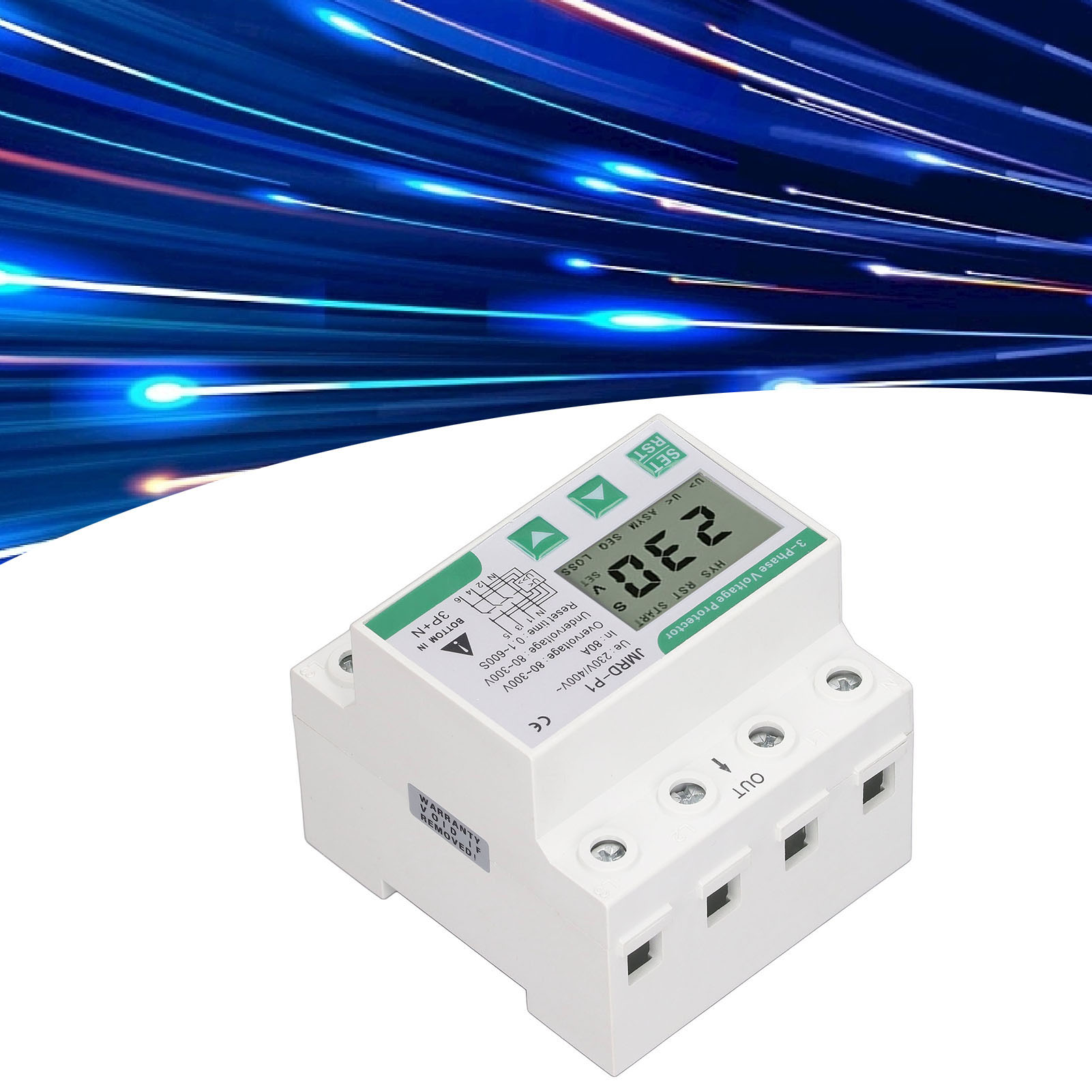 Dreiphasig, Vieradrig, 80 A Überspannungs- Und Unterspannungsschutz, Mit Einstellbarem Lcd-display, Automatischer Rückstellung, 230/400 V Ac, Din-schienenmontage