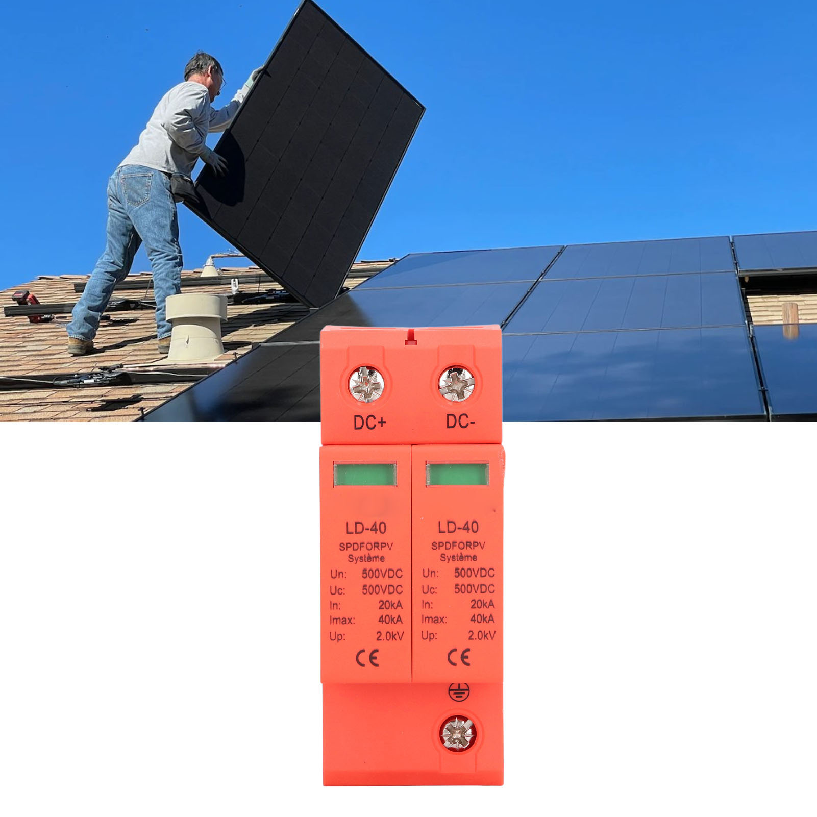 Ld-40 Photovoltaik-überspannungsschutz, 2 Pf, 20–40 Ka, 500 V Dc