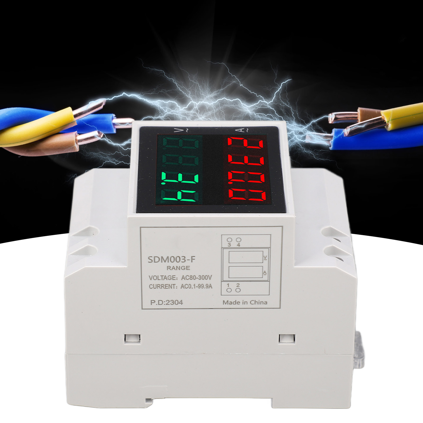 Einphasiges Haushaltsvoltmeter Und -amperemeter Mit Doppelanzeige (4-stellig), Din-schienenmontage, 80–300 V Ac, 0,1–99,9 A
