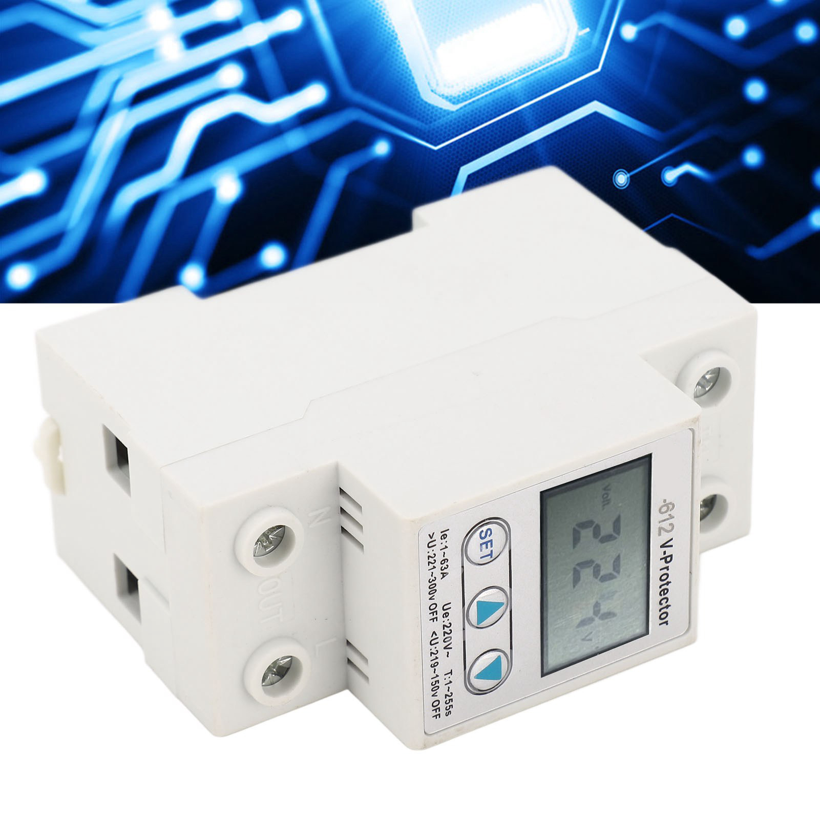 Intelligenter Über-/unterspannungsschutz Chlt-612 Mit Einstellbarer Automatischer Rückstellung, 220 V Ac, 63 A, Mit Verzögertem Automatischem Rückstellschalter (2p) Und Lcd-spannungsanzeige