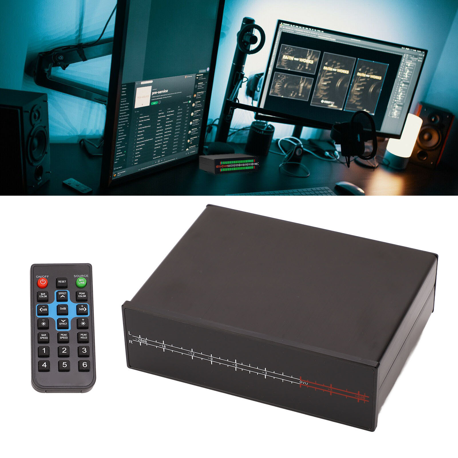 Vu56-pro Bi-color Led Stereo-musikspektrumanalysator Mit Fernbedienung Und Audioverteiler