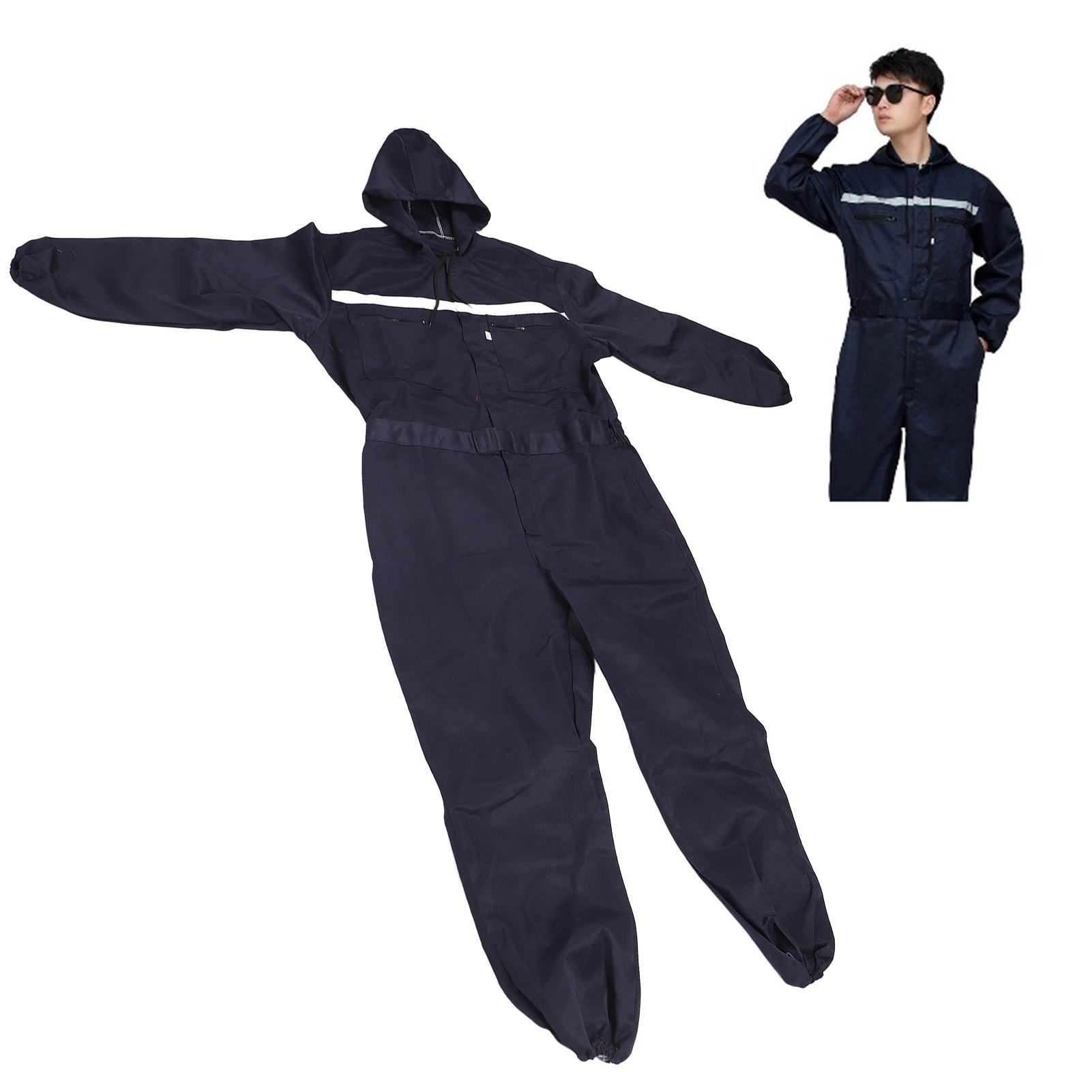 Marineblauer Xl-overall Mit Reflektierender Staubhülle Und Kapuze