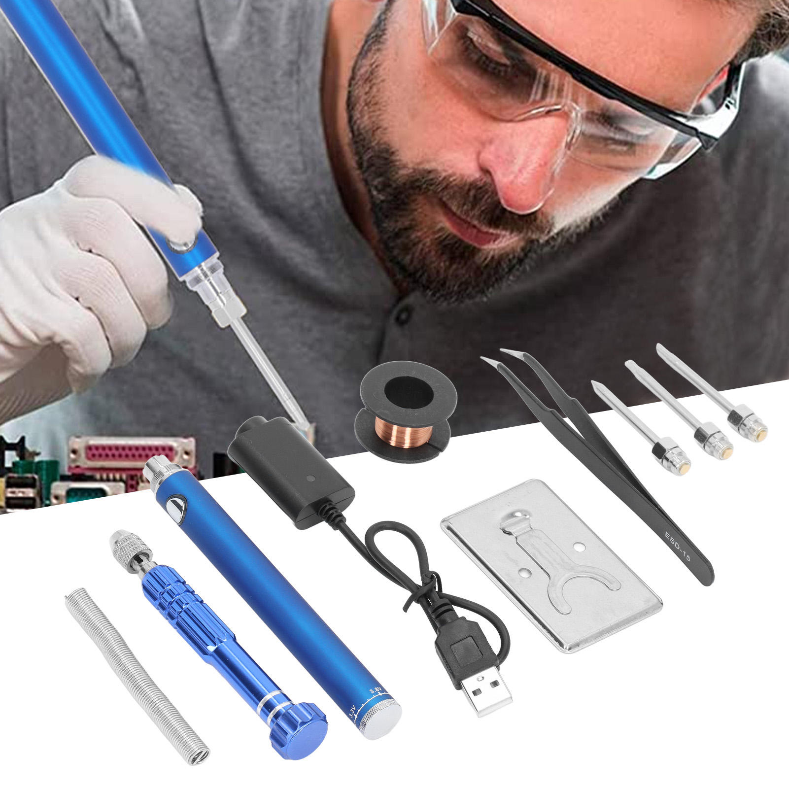 Wiederaufladbarer Usb-lötkolben Mit Drahtlötfunktion, Kabelloser, Wiederaufladbarer Lötkolben, Blau.