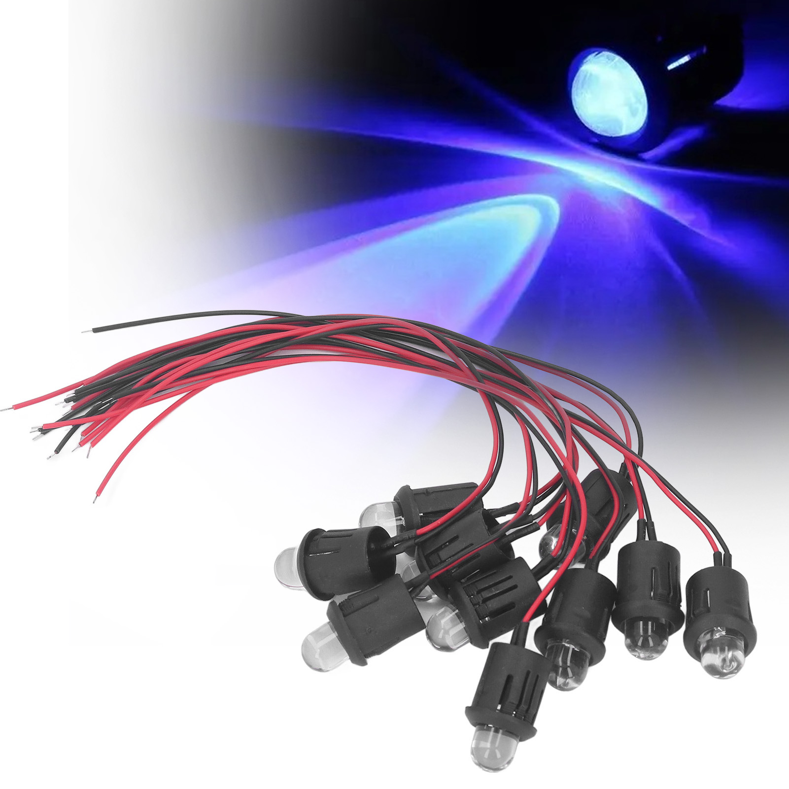 10 Led-lampen 12v 10mm + Wasserdichtes Kabel, Superhelle, Klare Konstantstrom-led-birne, Leuchtdiode, Blau.