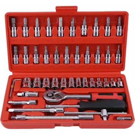 Satz Aus Steckschlüsseln, 46-teiliges 1/4"-knarrenschlüssel-set Mit Werkzeugkoffer, 4–14 Mm Cr-v-steckschlüssel, Schraubendreher-bits, Verlängerungsstangen Für Den Hausgebrauch