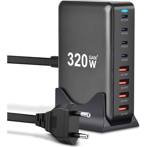 320w Usb-c-ladegerät, 8-port-multi-gan-netzteil Mit 4x Usb-c Und 4x Usb-a, Schnellladestation-adapter Kompatibel Mit Macbook Pro/air Laptop, Iphone, Ipad Pro, G