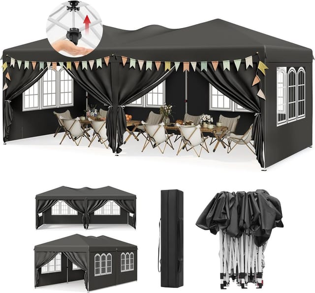 Woltu Pavillon Faltpavillon Mit 6 Seitenwänden, Pop Up Gartenpavillon Mit Tragetasche Uv-schutz, Höhenverstellbarer Wetterfest Für Outdoor Party Garten Camping, 3x6m, Grau