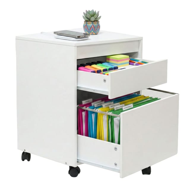 Relaxdays Rollcontainer, 2 Schubladen, Hängeregister, Hxbxt: 57 X 40 X 40 Cm, Schreibtischcontainer Auf Rollen, Weiß