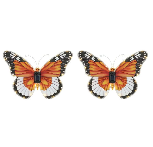 Solarlampe Wandleuchte Außenleuchte Garten Schmetterling Figur Motiv Dämmerungssensor, Kunststoff, Led, Hxbxt 24,5x35x2,5 Cm, 2er Set