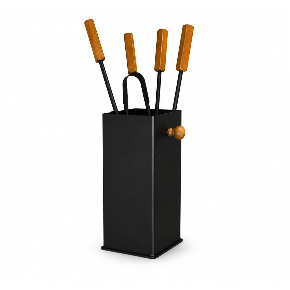 Kaminzubehör 5-teilig Kaminbesteck Schwarz Stahl Mit Holzgriffen Robust & Modern