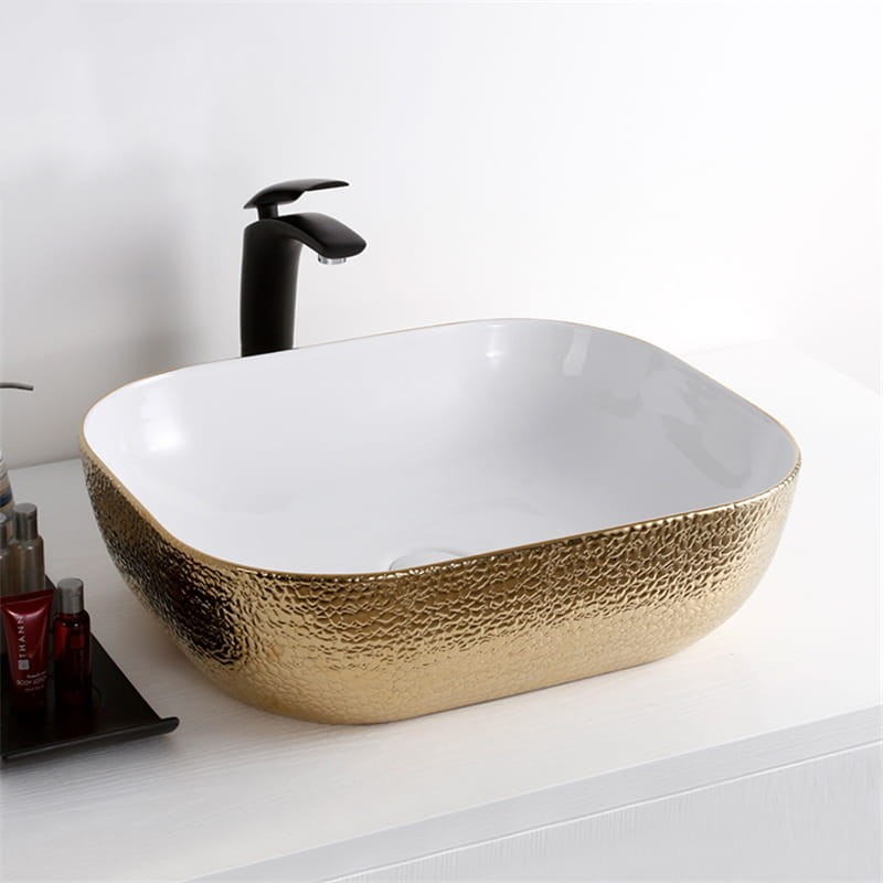 Aufsatzwaschbecken Schlangenhaut Gold-weiß 50x40x14 Cm