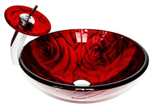 Glaswaschbecken Mit Armatur Rot 42x42x13,5 Cm