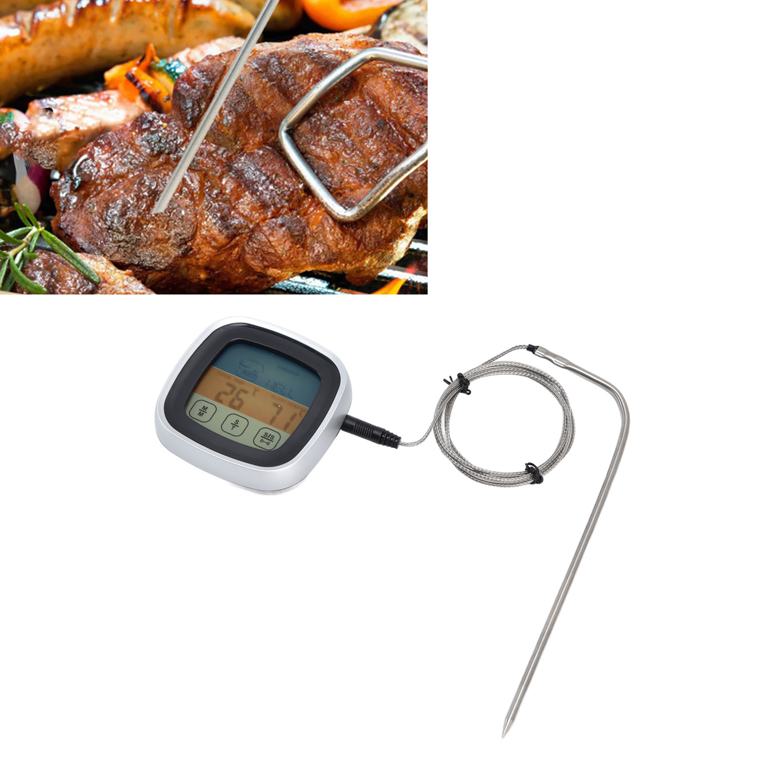 Outdoor-grillthermometer, Mini-grillthermometer Für Unterwegs, Wasserdichtes Sondenthermometer, Touchscreen, Batterien Nicht Enthalten