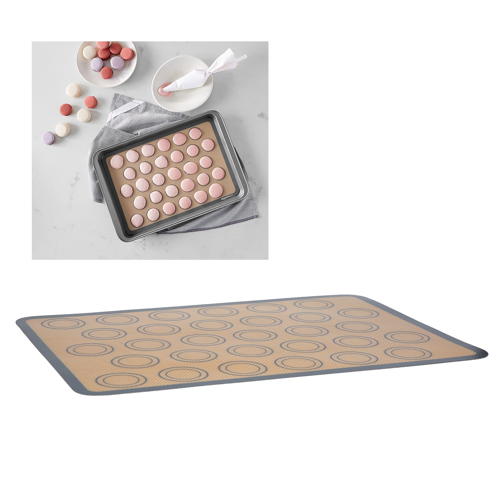 Graue Antihaft-backmatte Mit 30 Ringen, Abgerundeten Ecken, Brauner Unterseite, 42 X 29,5 Cm, Hitzebeständig, Ideal Für Macarons.