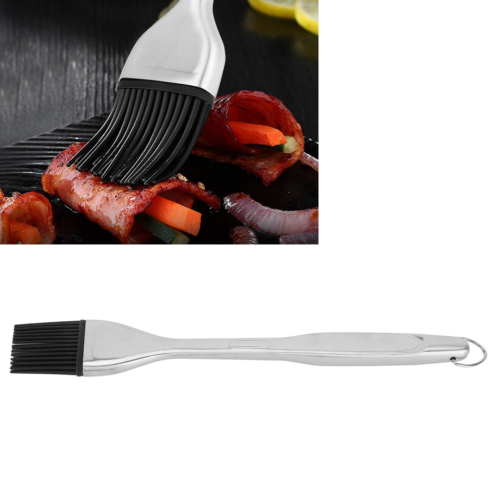 Edelstahl- Und Silikonbürste Mit Hohlgriff, Grillbürste, Hitzebeständige Ölbürste, Saucenpinsel Für Die Küche, Silikonbürste, Die Keine Borsten Verliert, Neues Modell Mit Schwarzem Griff.