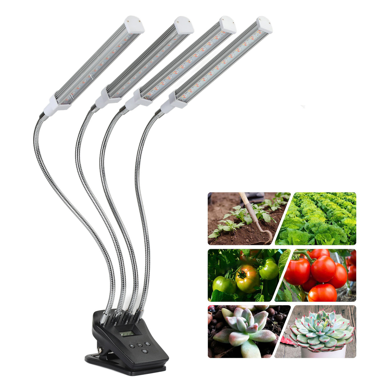 Rechteckige Lcd-pflanzenwachstumslampe Mit 4 Köpfen, 96w Farb-led-lampe, Pflanzenbeleuchtung Und -wachstum, Silber (us-standard).