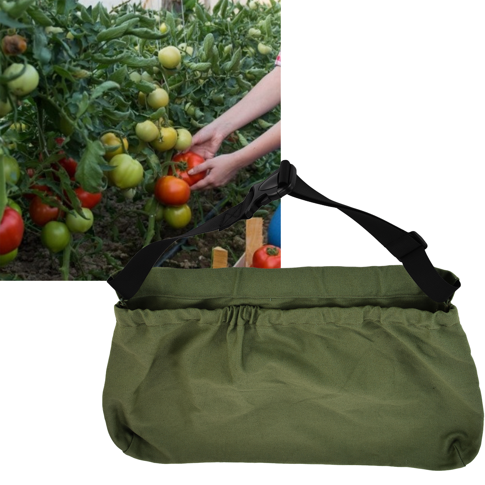 Erntetasche, Aufbewahrungstasche Für Gemüsegarten, Aufbewahrungstasche Für Obsternte, Pflücktasche Für Früchte, Gartengerätetasche Zum Umhängen, Olivgrün