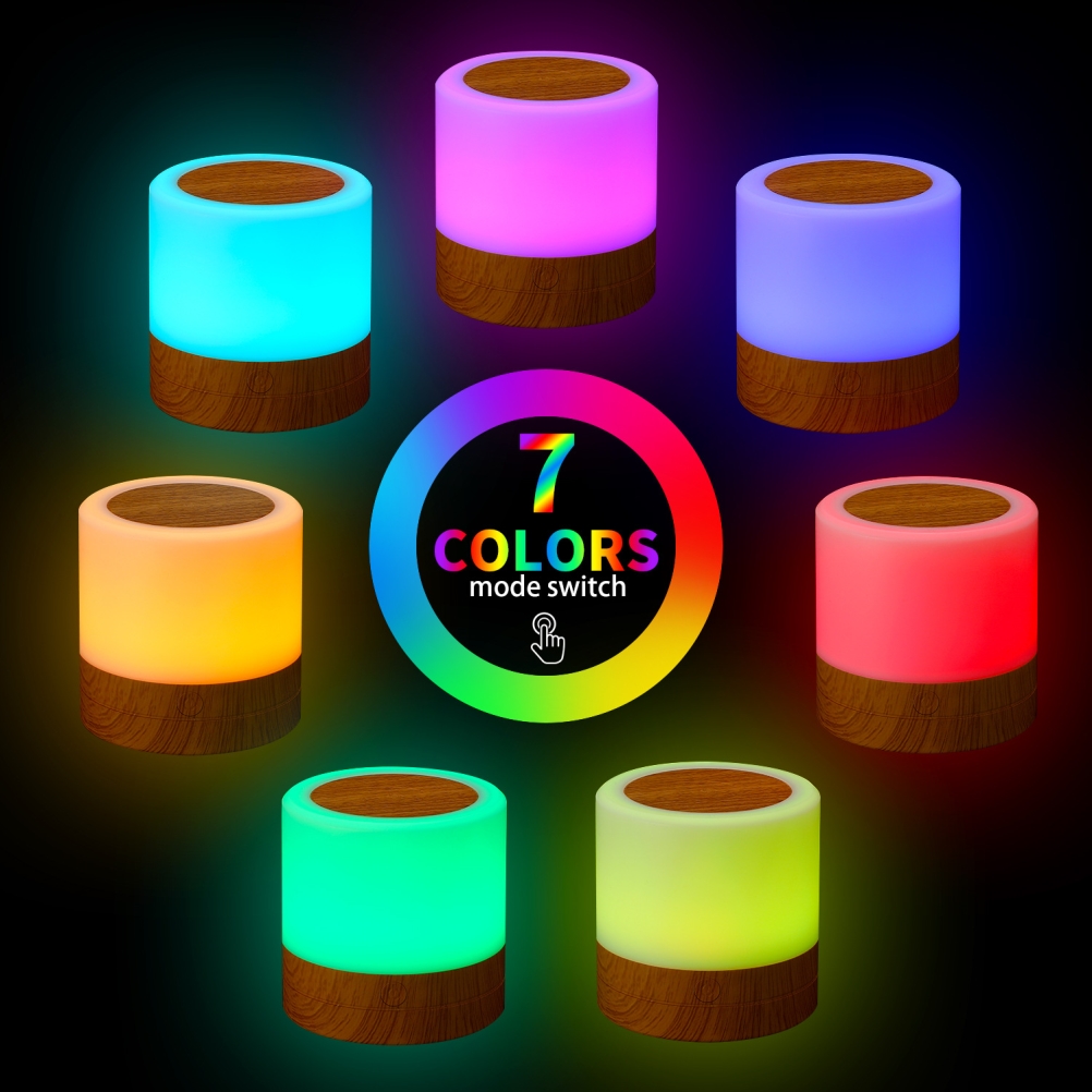 Wiederaufladbares 3w Weißes Led-nachtlicht, 3w, Mit Touch-fernbedienung, Sieben Farben, Kreativer Holzeffekt.