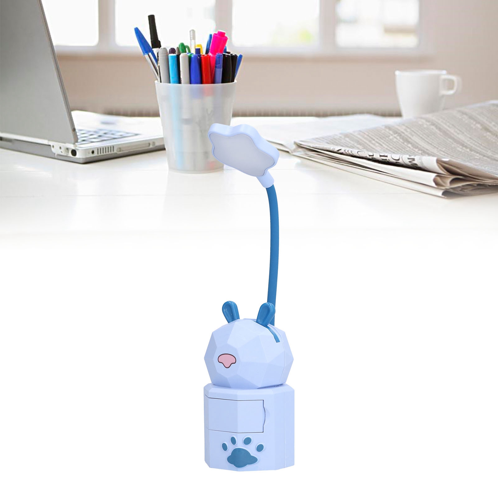Led-schreibtischlampe Mit Cartoon-muster, Usb-aufladbar, Augenschonendes Nachtlicht, Ideal Zum Lesen In Studentenwohnheimen, Mit Aufbewahrungsschublade, Warmweißes Licht, Usb-aufladbar, Blau.
