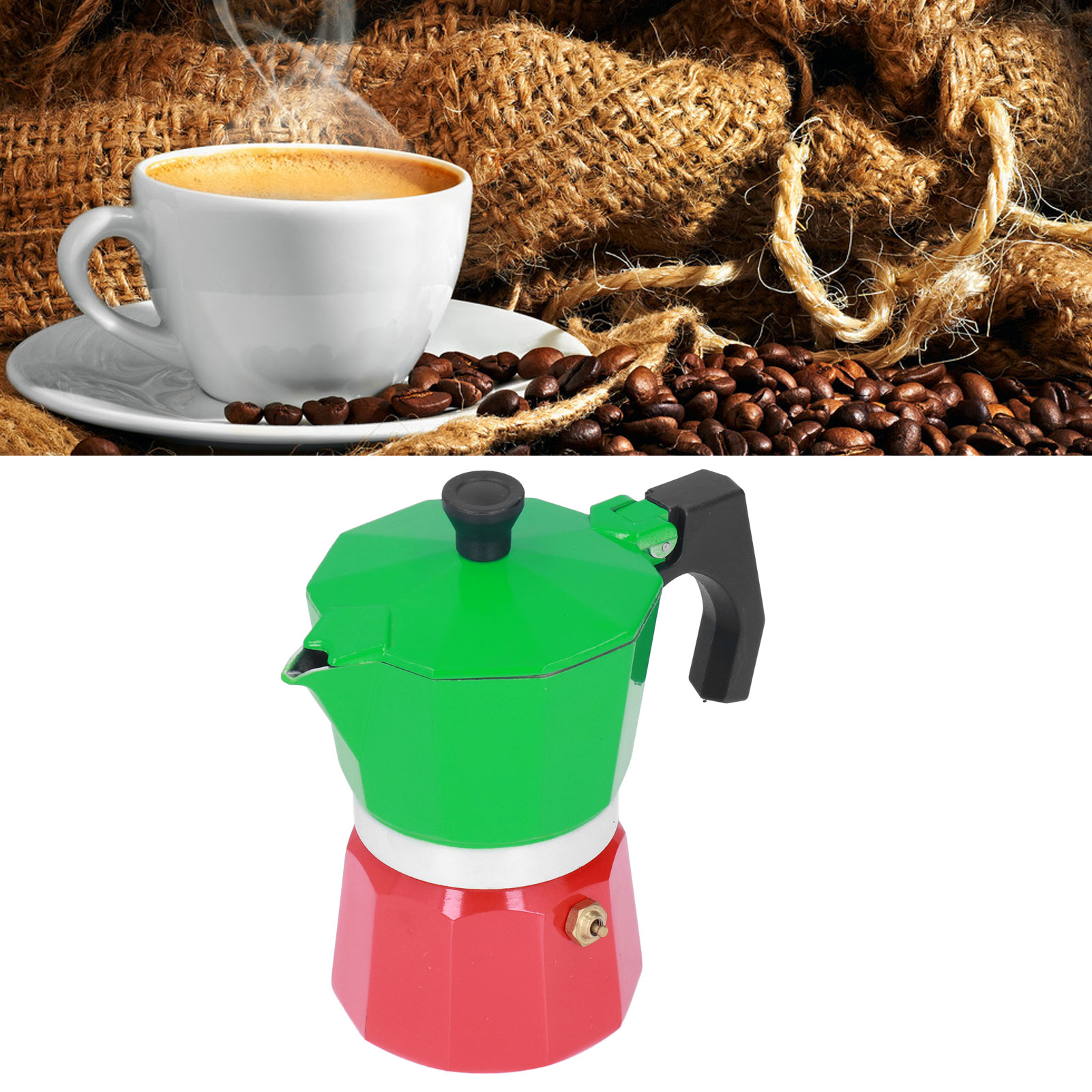 Dreifarbige Kaffeemaschine, Dicke Achteckige Italienische Mokkakanne, Manuelle Filterkaffeemaschine Im Europäischen Stil, 6 Tassen