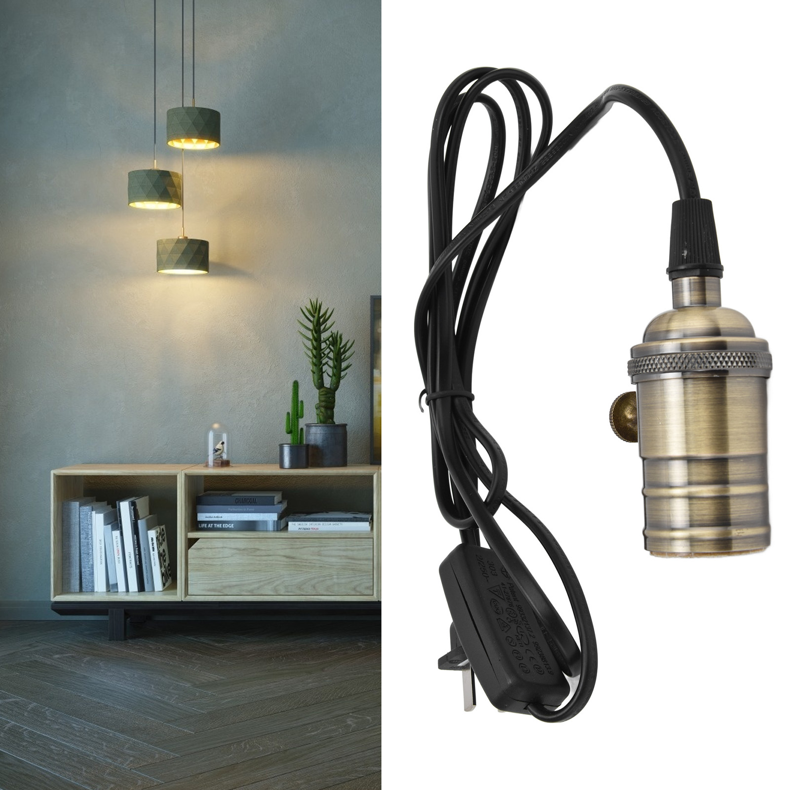 E27/e26 Retro-steckdose Im Edison-stil Mit Stecker, Kabel Und Schalter – Farbe: Antikbronze