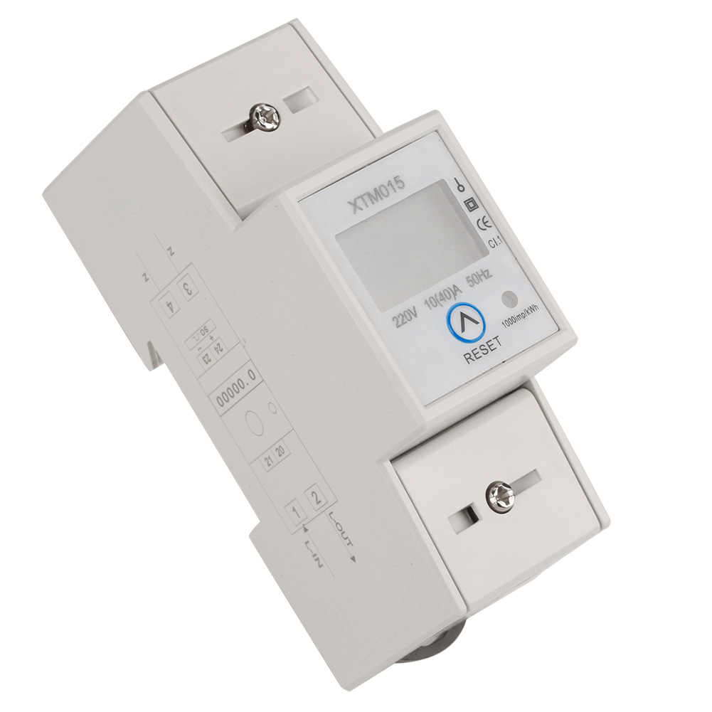 Xtm015 Einphasiger 2p Lcd-schienenzähler, Zweizeilige Anzeige, Reset-taste, 220 V 10 A.