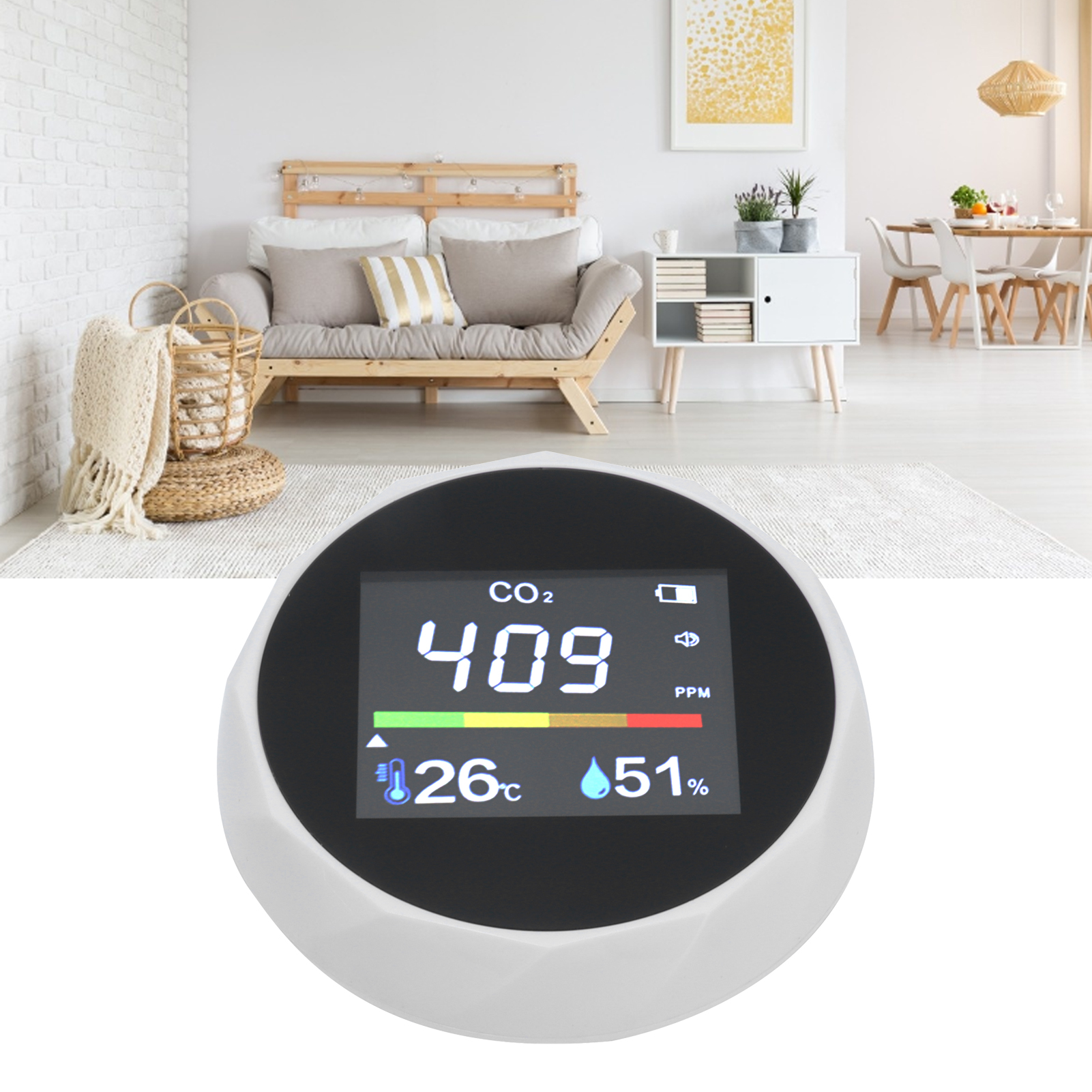 Luftqualitätsdetektor Mit Temperatur- Und Feuchtigkeitsmesser, Multifunktionsdetektor, Wandmontierter Luftqualitätsdetektor, Usb-wiederaufladbar, Weiß.