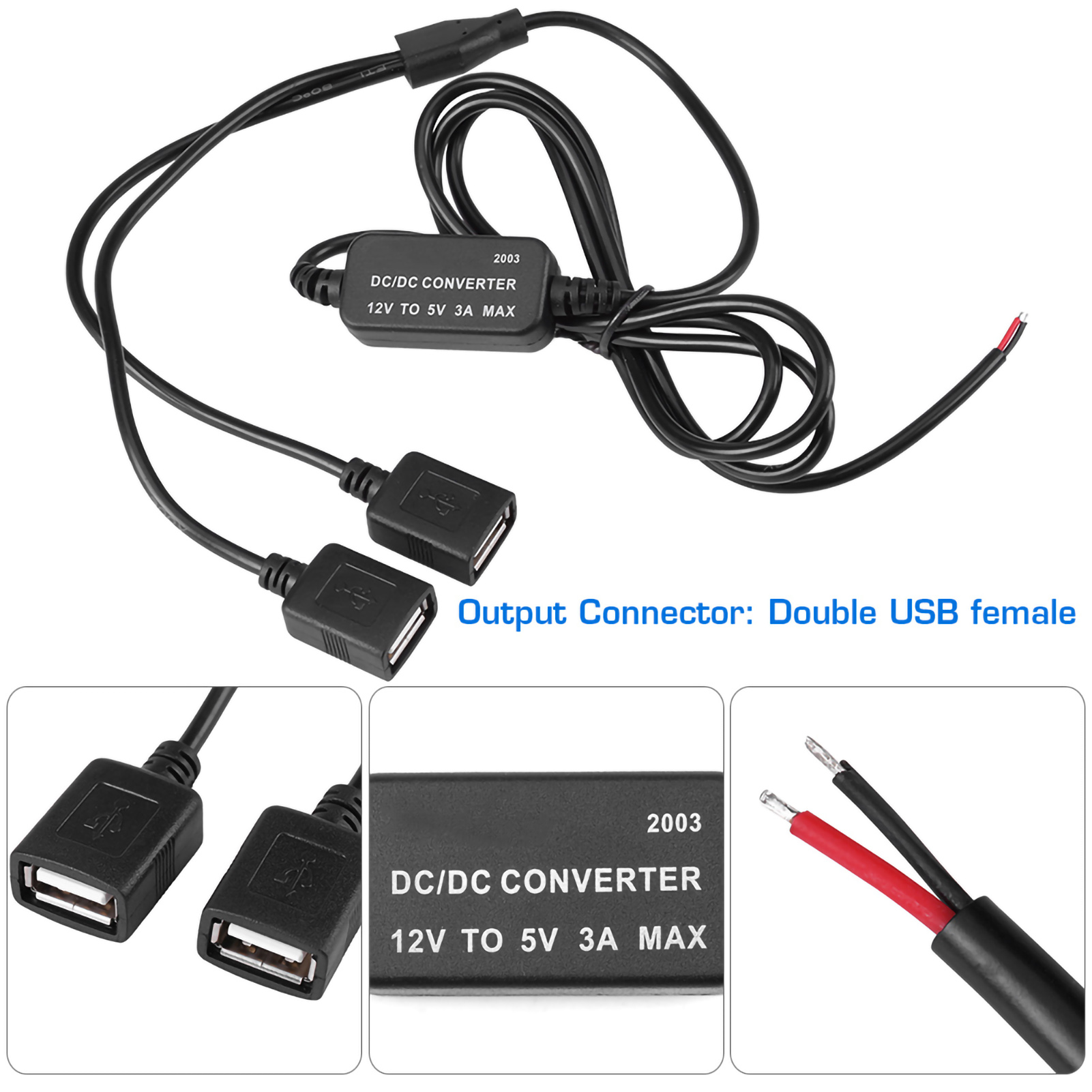 Dc-dc 12v Auf 5v Usb 5v 3a Abwärtswandler Mit Zwei Weiblichen Usb-ausgängen.
